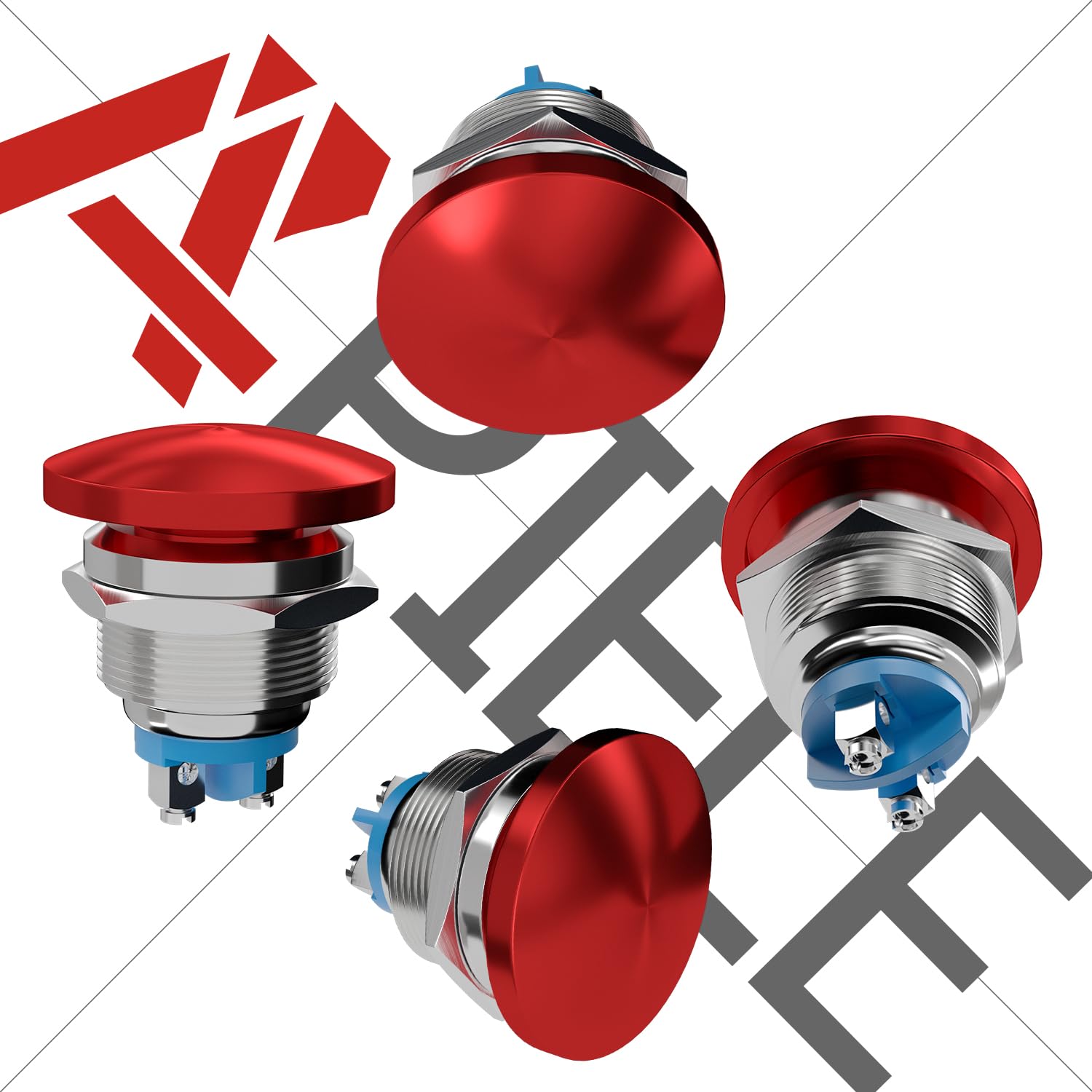 22MM Mushroom Head Push Button Switch Momentary Push Button IP65 Waterproof 12V 24V 36 DC 110V 250V AC 5A SPST(22mm, Red) - Image 3