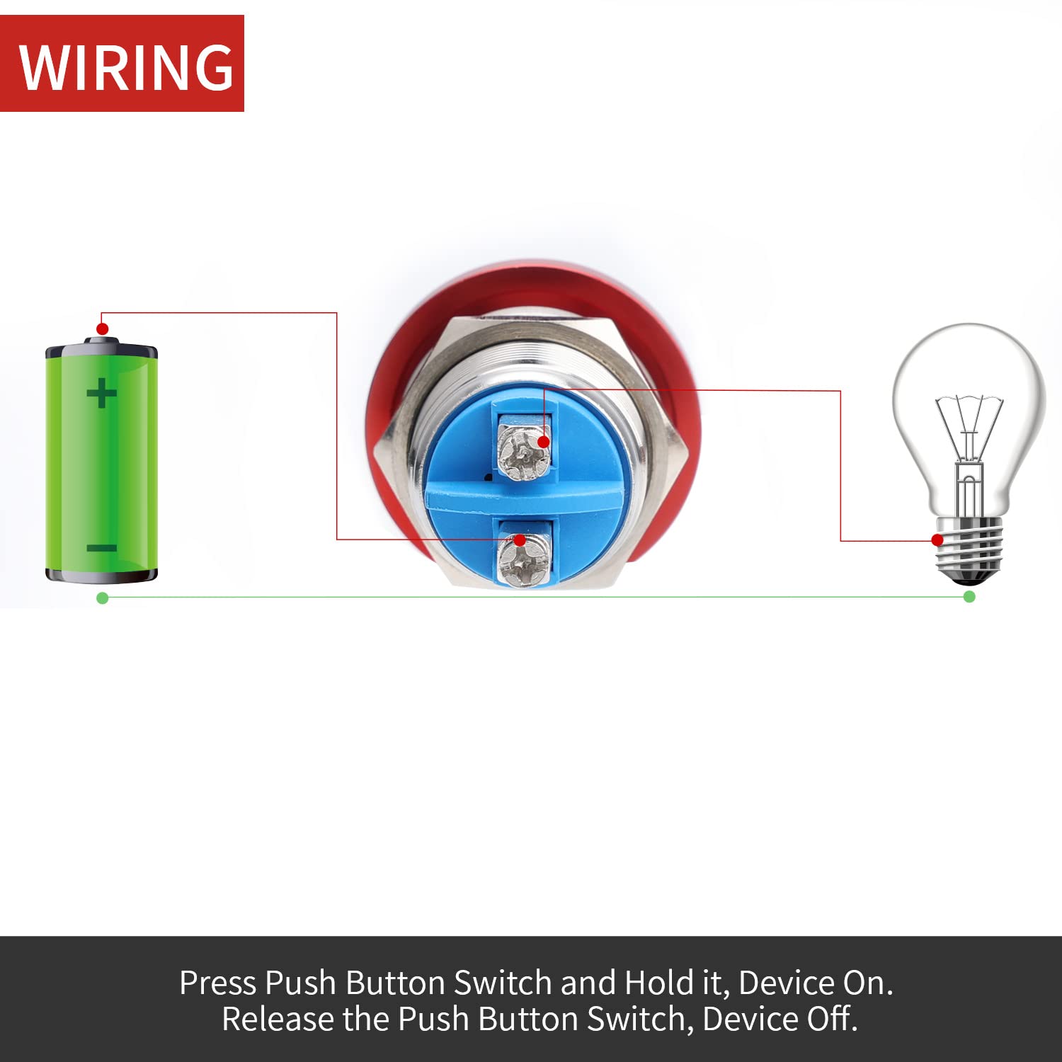 22MM Mushroom Head Push Button Switch Momentary Push Button IP65 Waterproof 12V 24V 36 DC 110V 250V AC 5A SPST(22mm, Red) - Image 6
