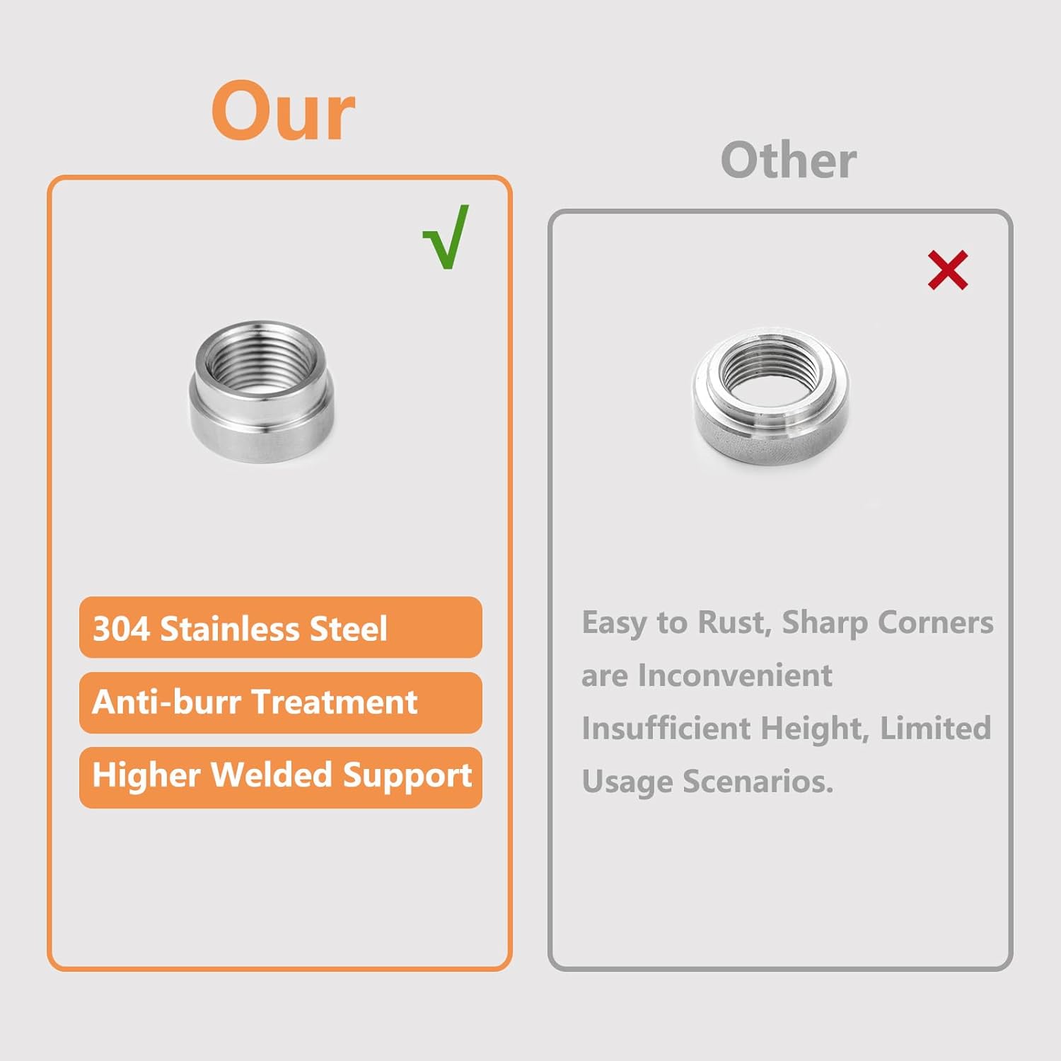 4 Pcs O2 Sensor Bung, 304 Stainless Steel M18x1.5 O2 Bung Weld in, Oxygen Sensor Bung Stepped Style - Image 4
