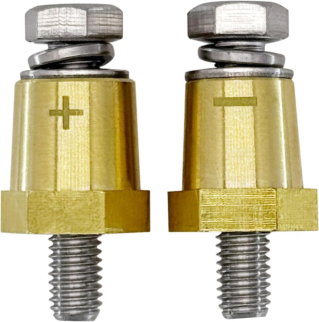 M8 Thread Brass Battery Terminal Charging Posts, Battery Post Adapter (+/-) with Solid M8 Bolts as Male Posts Direct to Battery, Pack of 2 - Image 1