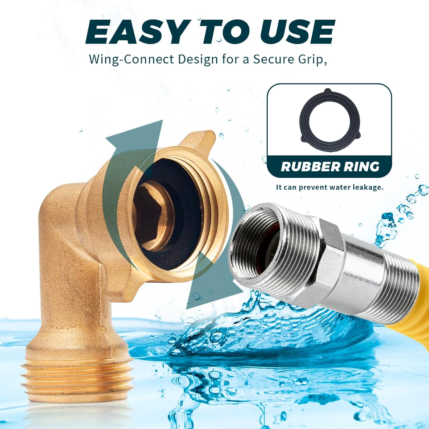 90-Degree Hose Elbow for RVs with Easy Grip Connector - 3/4