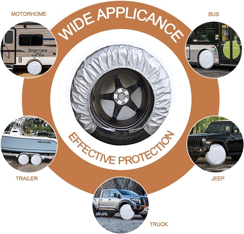 Rv Tire Covers Set of 4, Travel Trailer Camper Truck SUV Motorhome Waterproof Wheel Cover, Sun Rain Snow Protector, Fit 27-29 Inch Tire Diameter/Silver - Image 7