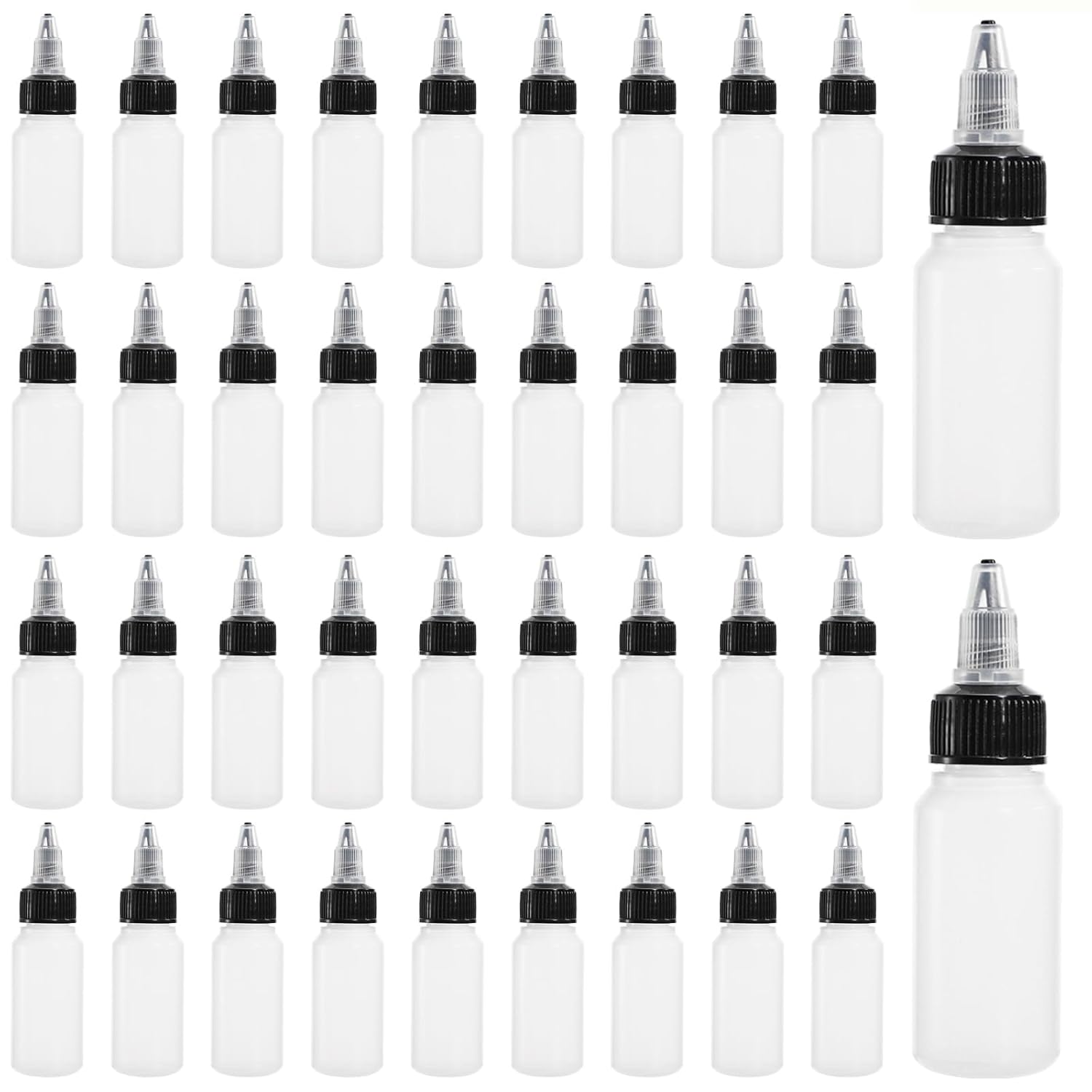 40 Pack 1oz Dispensing Bottles, Boston Round HDPE Plastic Bottle with Twist Top Cap, Empty Plastic Squeeze Bottle - Image 1