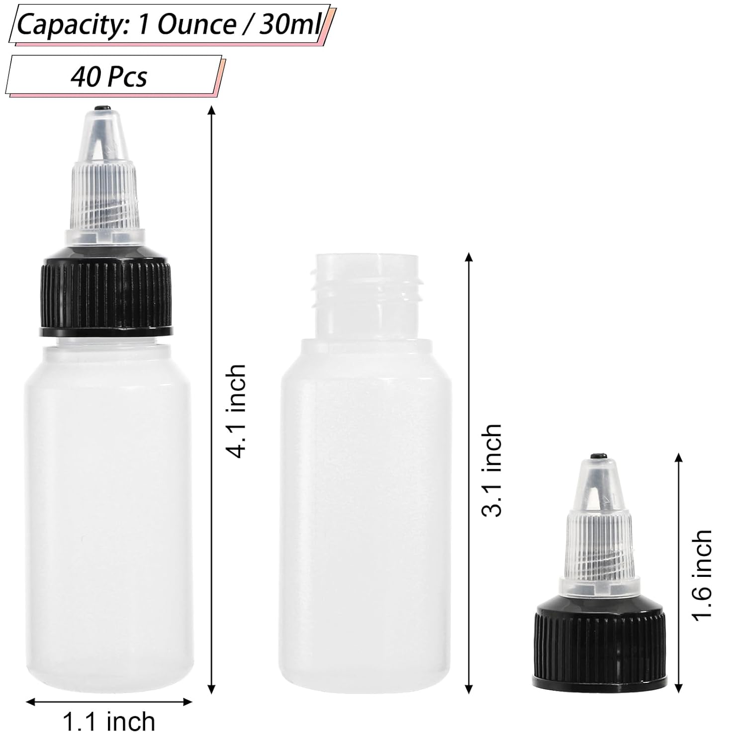 40 Pack 1oz Dispensing Bottles, Boston Round HDPE Plastic Bottle with Twist Top Cap, Empty Plastic Squeeze Bottle - Image 2