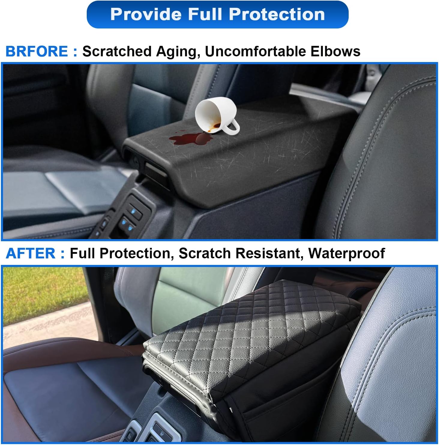 Center Console Armrest Cover for Ford Bronco Accessories 2021 2022 2023 2024 2025 2026 2/4-Door with Leather Side Pockets Interior Accessories Prevent Scratching - Image 6