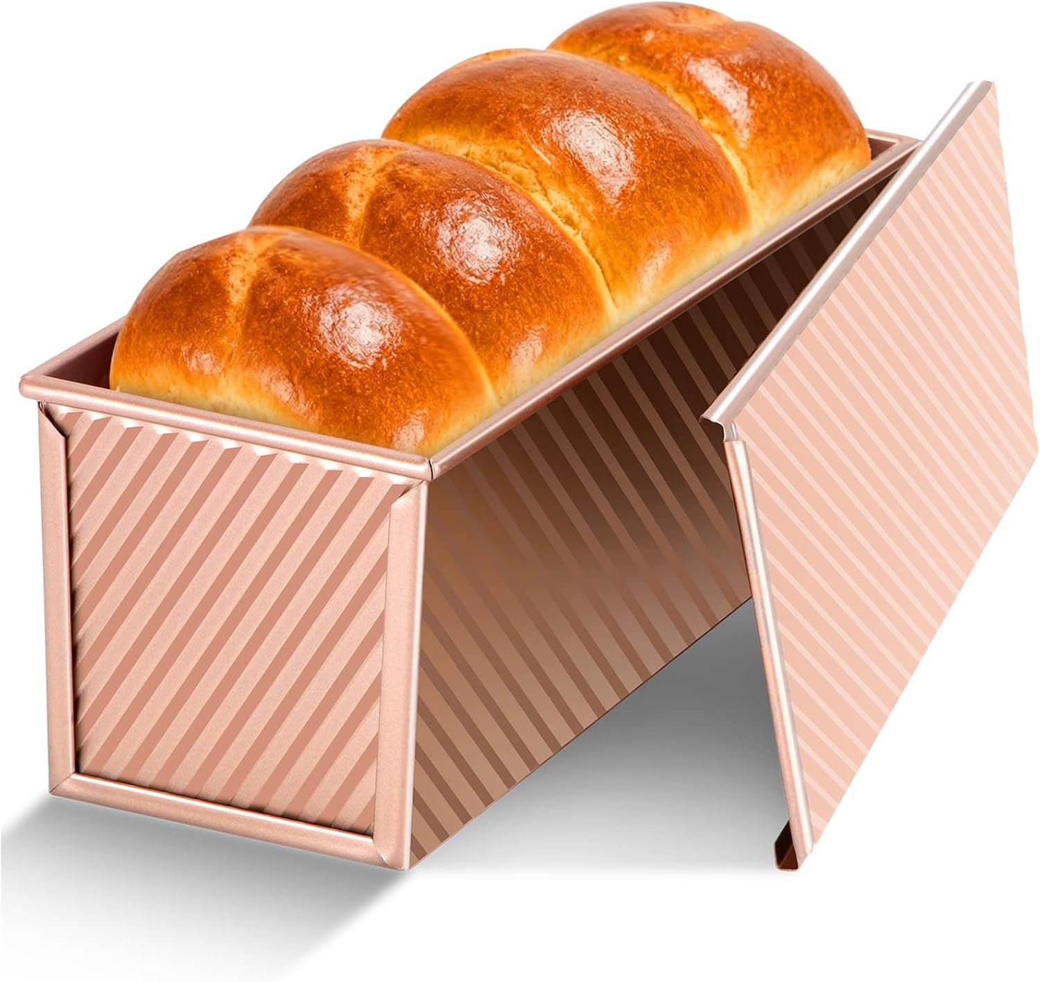 Pullman Loaf Pan with Lid, 13x4 inch, Premium 2.2LB Nonstick Sandwich Bread Loaf Pan for Homemade Sourdough Bread, Heavy Duty Carbon Steel Corrugated Toast Box with Cover for Baking, Bakeware - Image 1