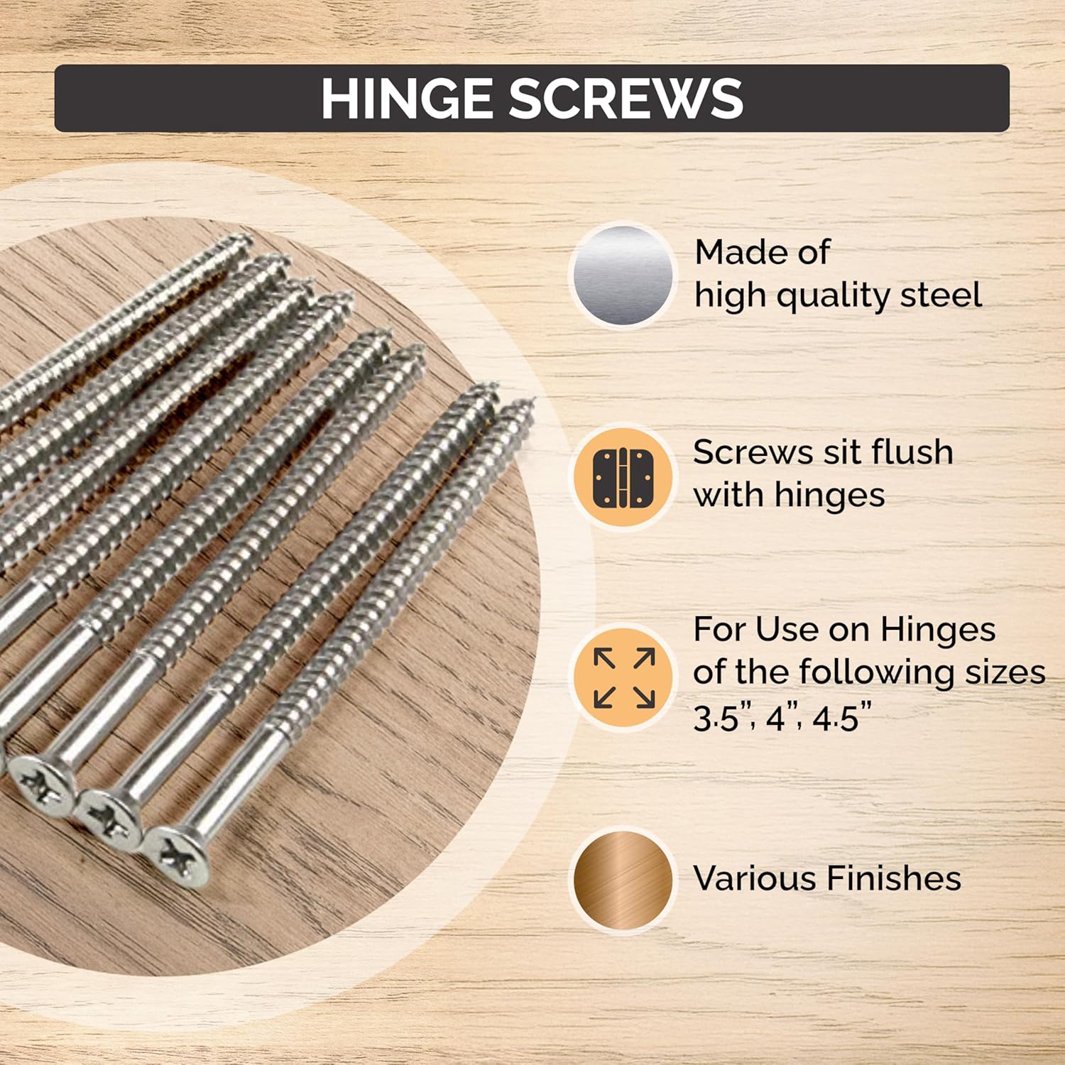 Satin Nickel Wood Screws, Heavy-Duty Screws for Doors, Cabinets, Furniture & DIY Projects (9 x 3 Inch – 24 Pack) - Image 2