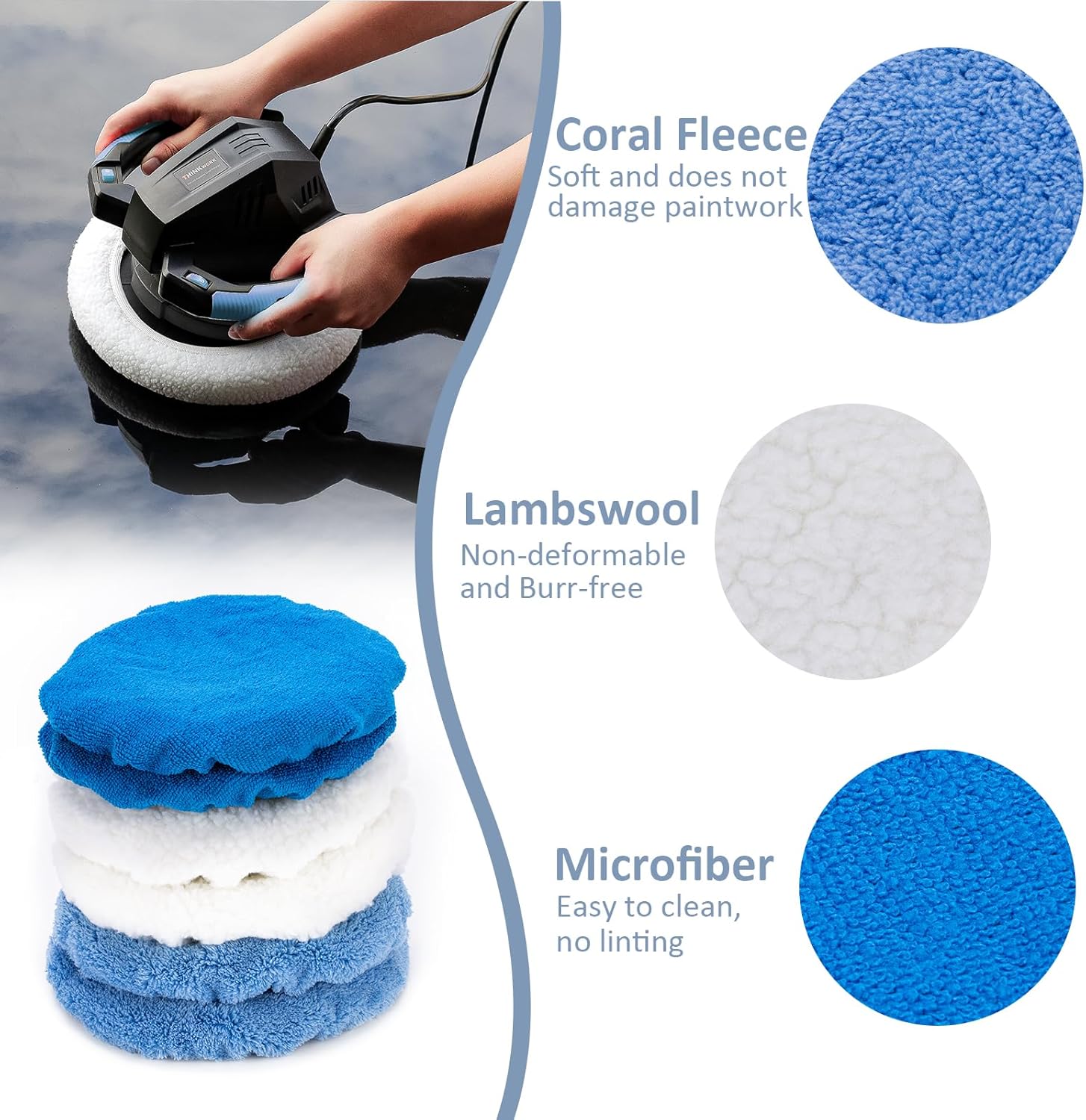 6 Pcs Car Polishing Pad, Buffing Pad for 10 Inch Car Polisher, Microfiber Wax Applicator Pad for Car, Microfiber, Wool, Coral Fleece - Image 4