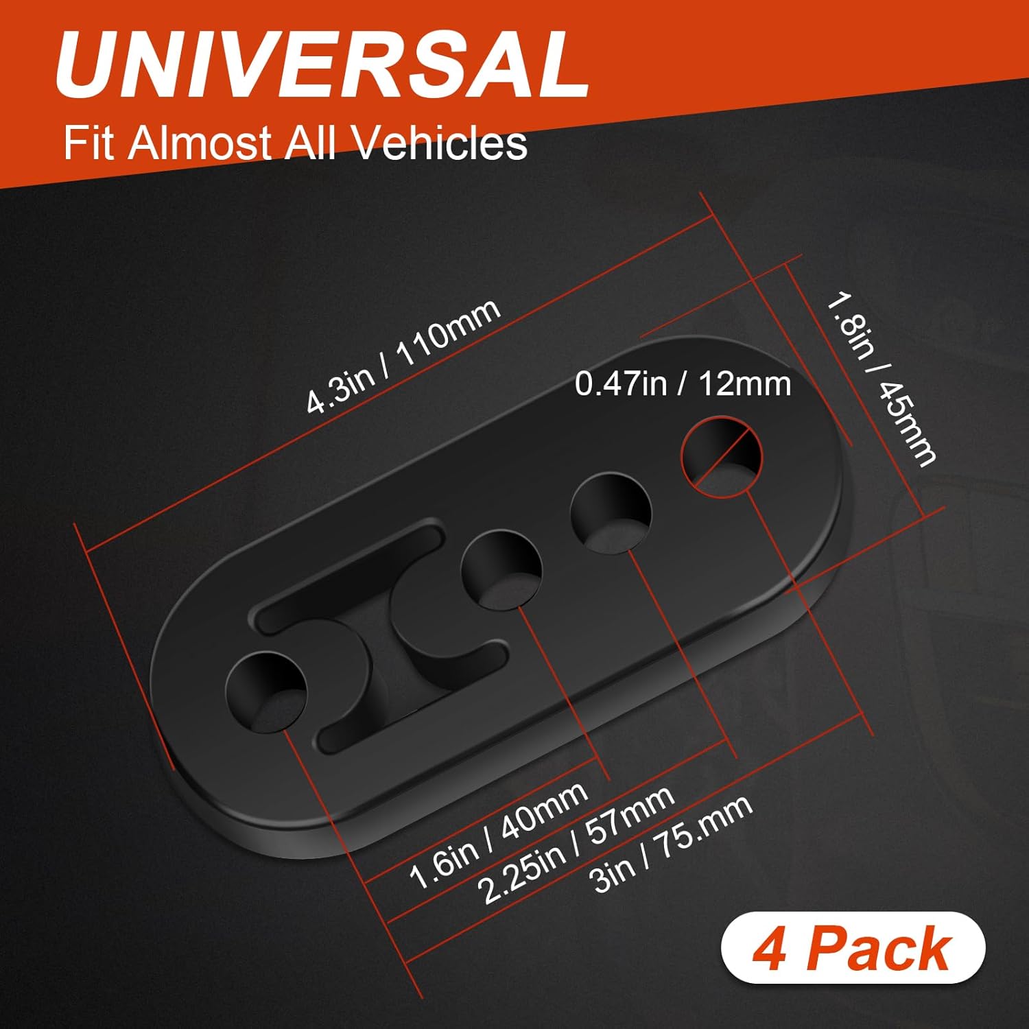 Rubber Exhaust Hanger 4 Pack, 4 Holes Adjustable Muffler Hanger, Universal Muffler Exhaust System, Insulator Bushing Mount, Weather-Proof High Density Tail Pipe Hanger - Image 5