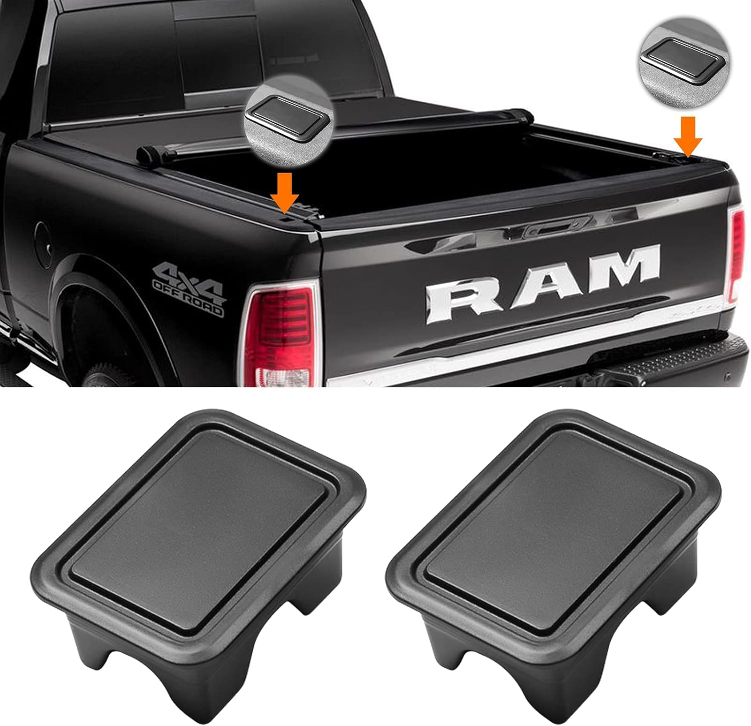 Ram 1500 Stake Pocket Covers, Rear Truck Bed Rail Stake Pocket Cover Compatible with Dodge Ram 2019-2024 2025 2026(Set of 2) - Image 1