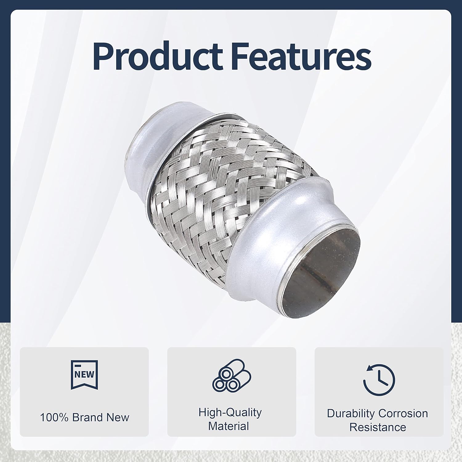 2PCS Exhaust Flex Pipe Stainless Steel Double Braid 1.75