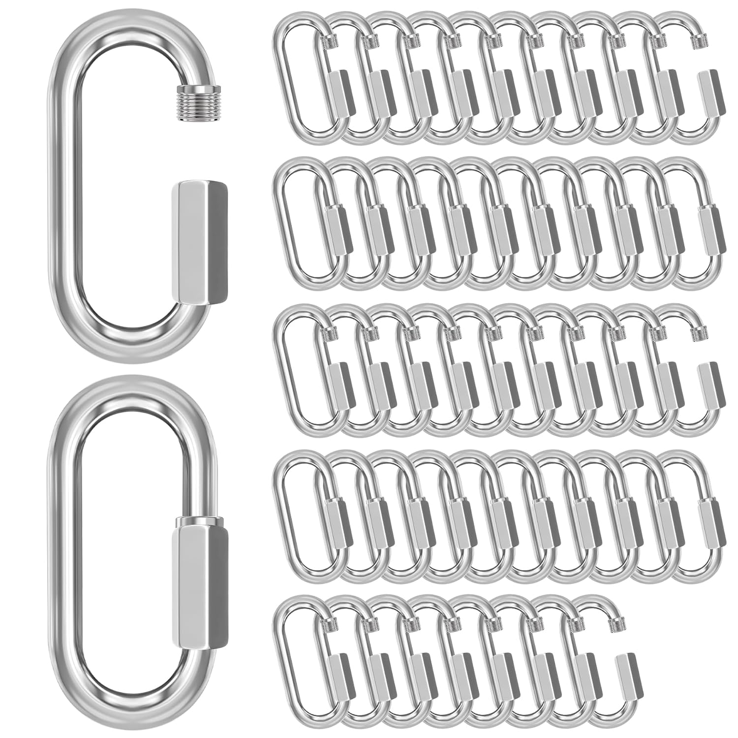 M6-50 Pack 2.3” Quick Links Chain Connectors, 1/4″ Galvanized Chain Locking Hooks, 620LBS Heavy Duty Thread Quick Link Clips, Twist Oval Keychain D Shape for Swing, Backpack, Key Ring - Image 1