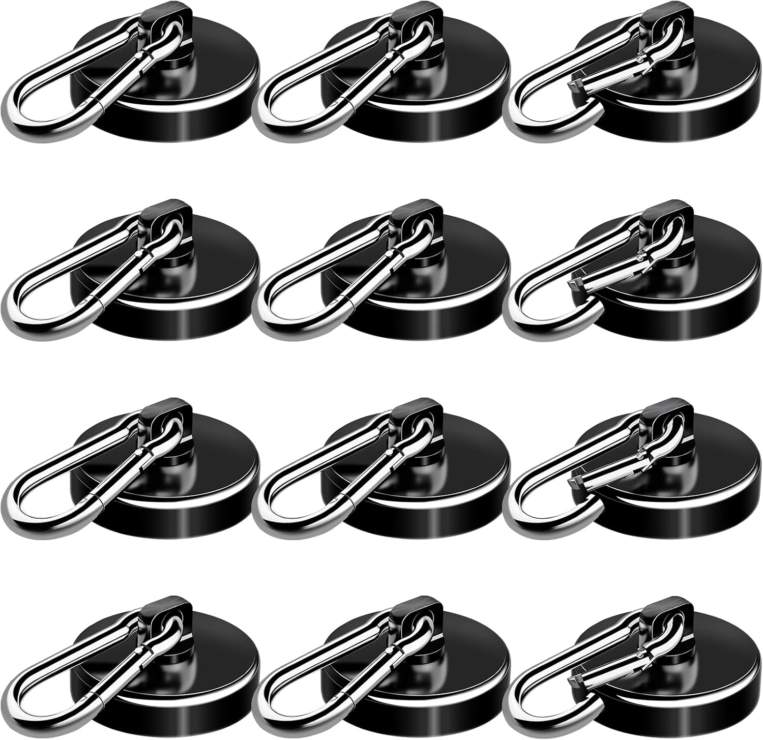 Carabiner Magnetic Hooks, 110LBS Strong Black Magnetic Hooks Heavy Duty with Swivel Carabiner Hook, Great for Hanging for Cruise, Garage, Kitchen, Refrigerator, Locker (12-Pack) - Image 1