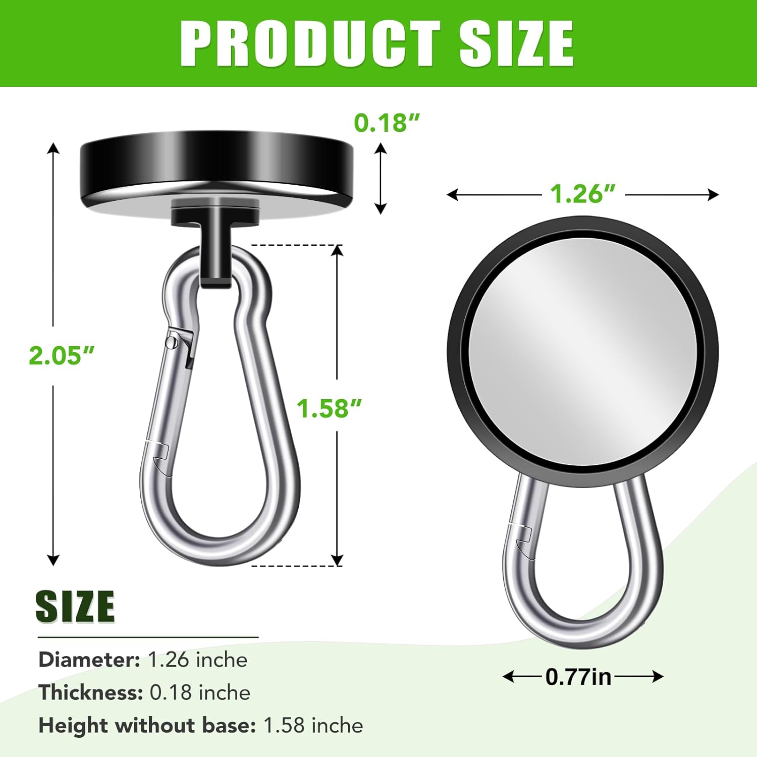 Carabiner Magnetic Hooks, 110LBS Strong Black Magnetic Hooks Heavy Duty with Swivel Carabiner Hook, Great for Hanging for Cruise, Garage, Kitchen, Refrigerator, Locker (12-Pack) - Image 2