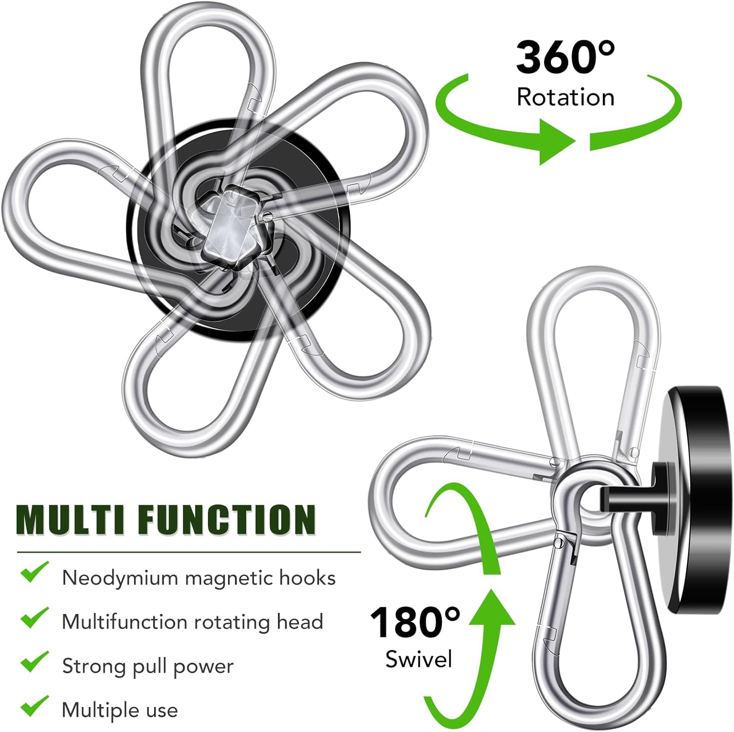 Carabiner Magnetic Hooks, 110LBS Strong Black Magnetic Hooks Heavy Duty with Swivel Carabiner Hook, Great for Hanging for Cruise, Garage, Kitchen, Refrigerator, Locker (12-Pack) - Image 3