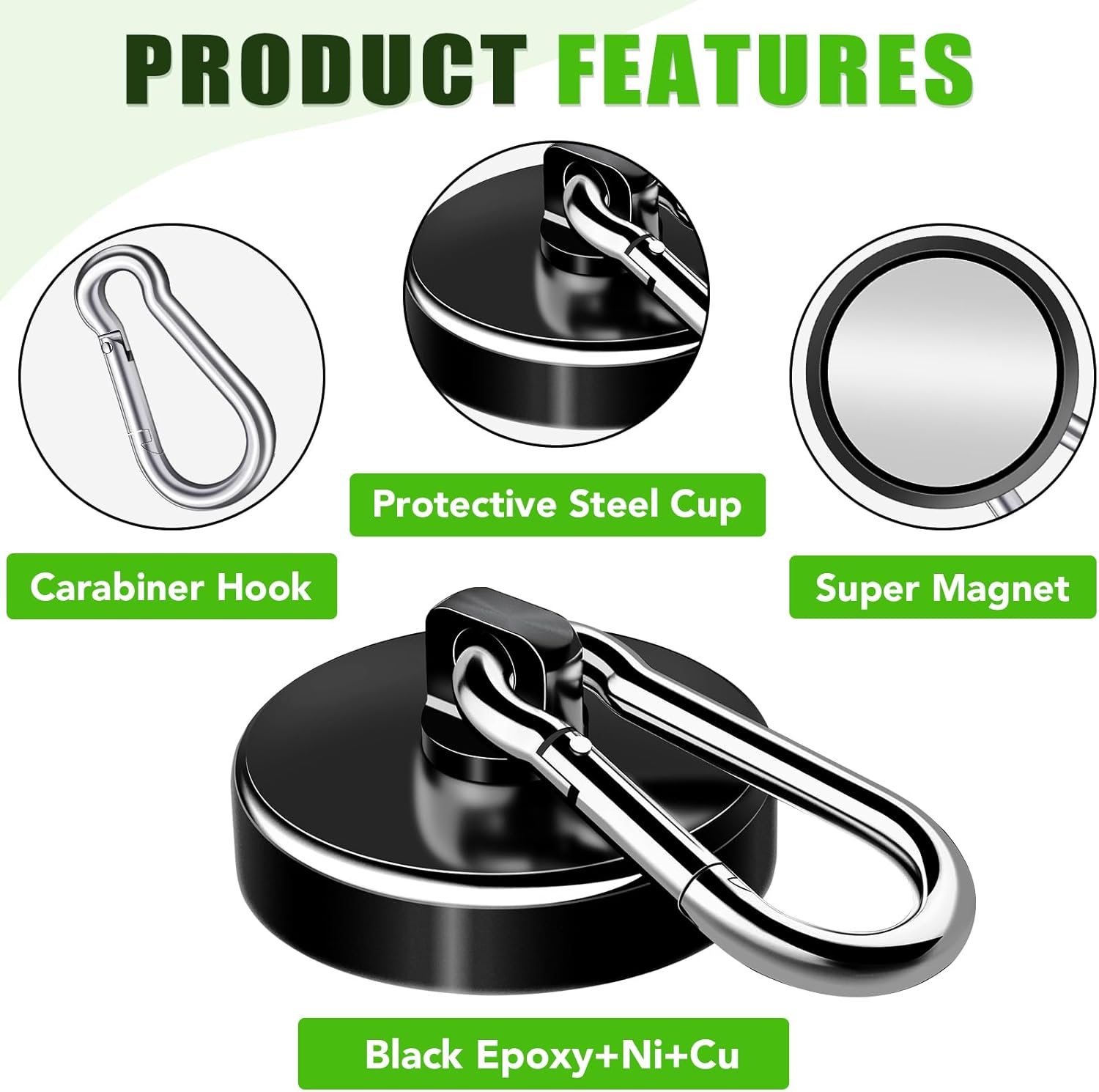Carabiner Magnetic Hooks, 110LBS Strong Black Magnetic Hooks Heavy Duty with Swivel Carabiner Hook, Great for Hanging for Cruise, Garage, Kitchen, Refrigerator, Locker (12-Pack) - Image 5