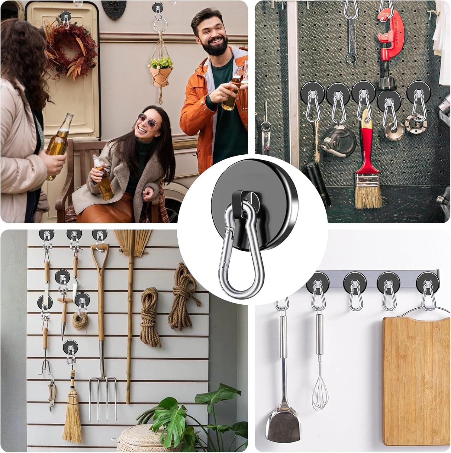 Carabiner Magnetic Hooks, 110LBS Strong Black Magnetic Hooks Heavy Duty with Swivel Carabiner Hook, Great for Hanging for Cruise, Garage, Kitchen, Refrigerator, Locker (12-Pack) - Image 6