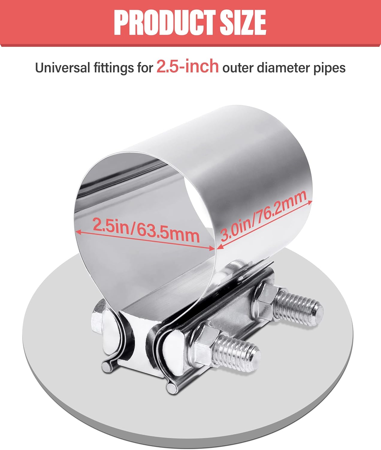 Zlirfy Stainless Steel Exhaust Clamp Band, Universal Widening Butt Joint Clamp, Fit for 2.5