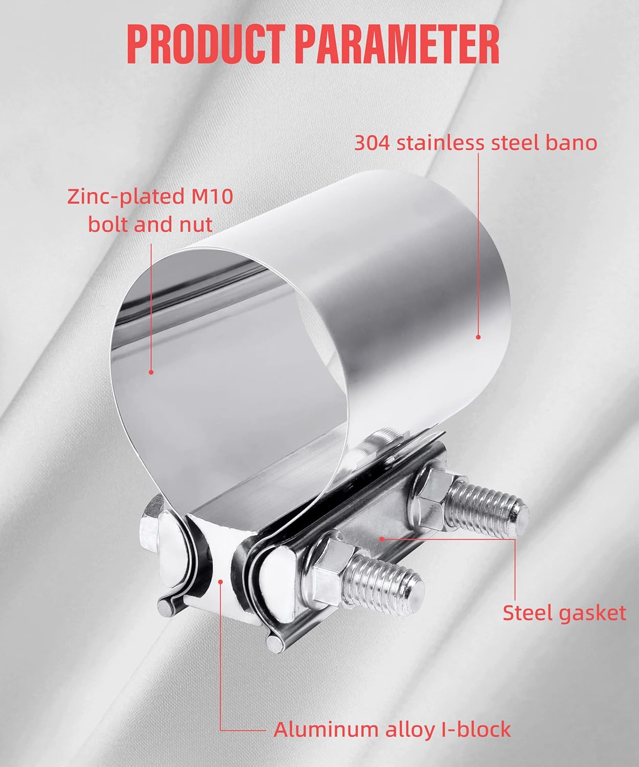 Zlirfy Stainless Steel Exhaust Clamp Band, Universal Widening Butt Joint Clamp, Fit for 2.5