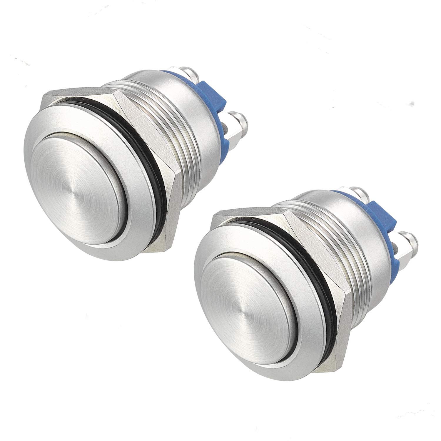 19mm Momentary Push Button Switch High Round Cap Waterproof Stainless Steel Metal High Flush Screw Terminals 250V 5A 1NO SPST (Pack of 2) - Image 1