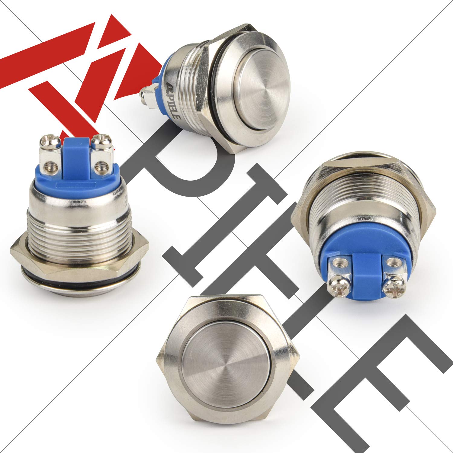 19mm Momentary Push Button Switch High Round Cap Waterproof Stainless Steel Metal High Flush Screw Terminals 250V 5A 1NO SPST (Pack of 2) - Image 3
