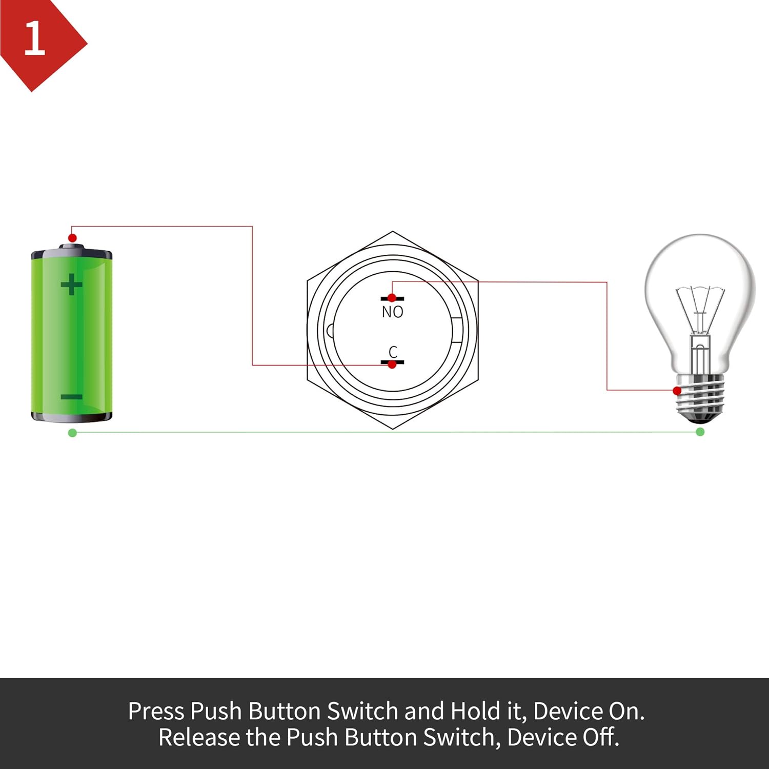 19mm Momentary Push Button Switch High Round Cap Waterproof Stainless Steel Metal High Flush Screw Terminals 250V 5A 1NO SPST (Pack of 2) - Image 6