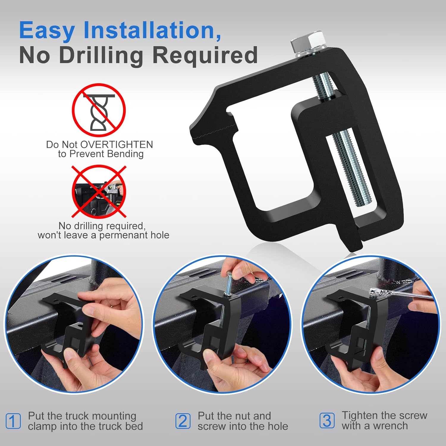 Heavy Duty Camper Shell Clamps - Truck Topper Ladder Rack Clamps for Dodge Dakota Ram 1500 2500 3500, F150 F250, Titan, Tundra (4 Pack) - Image 3