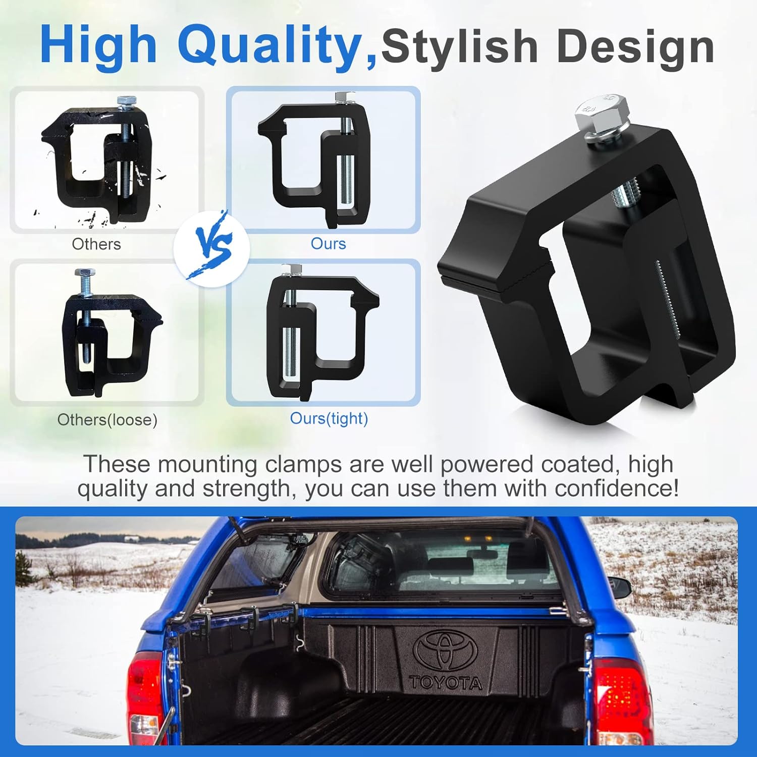 Heavy Duty Camper Shell Clamps - Truck Topper Ladder Rack Clamps for Dodge Dakota Ram 1500 2500 3500, F150 F250, Titan, Tundra (4 Pack) - Image 6