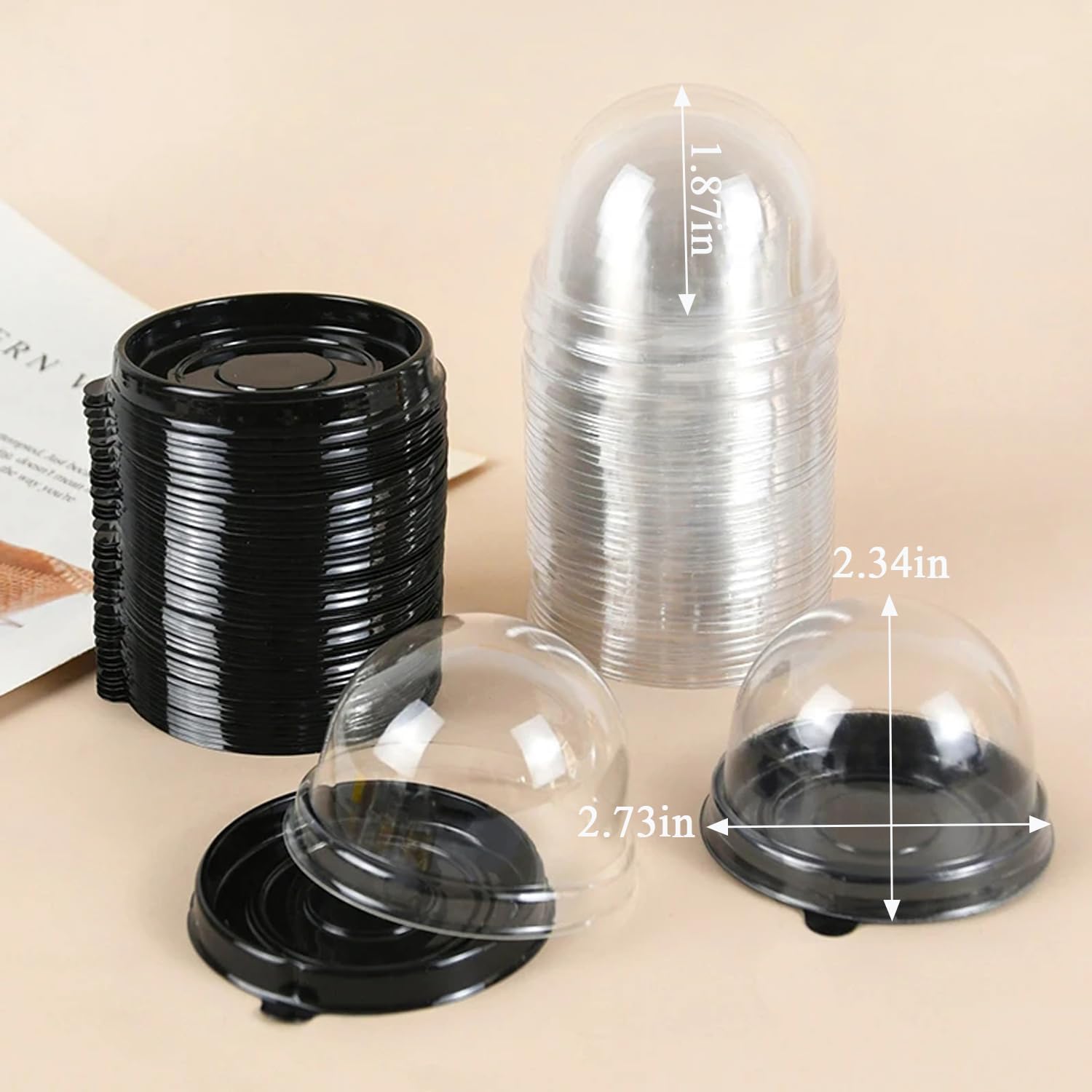 50Pcs Clear Plastic Mini Cake Box with Dome Lids, Mini Muffin Container Box Mooncake Dome Box Pastry Baking Packaging Boxes Wedding Birthday Gifts Supplies (Black Base) - Image 5