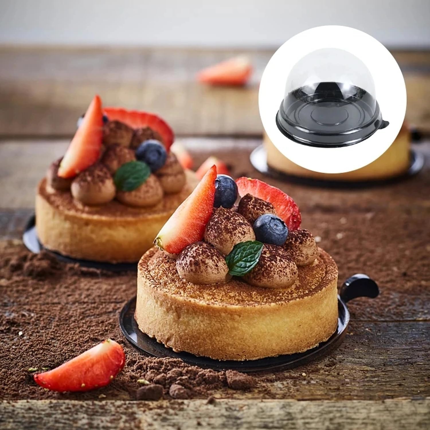 50Pcs Clear Plastic Mini Cake Box with Dome Lids, Mini Muffin Container Box Mooncake Dome Box Pastry Baking Packaging Boxes Wedding Birthday Gifts Supplies (Black Base) - Image 7