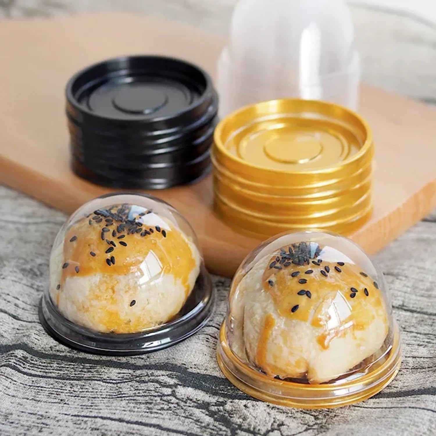 50Pcs Clear Plastic Mini Cake Box with Dome Lids, Mini Muffin Container Box Mooncake Dome Box Pastry Baking Packaging Boxes Wedding Birthday Gifts Supplies (Black Base) - Image 8