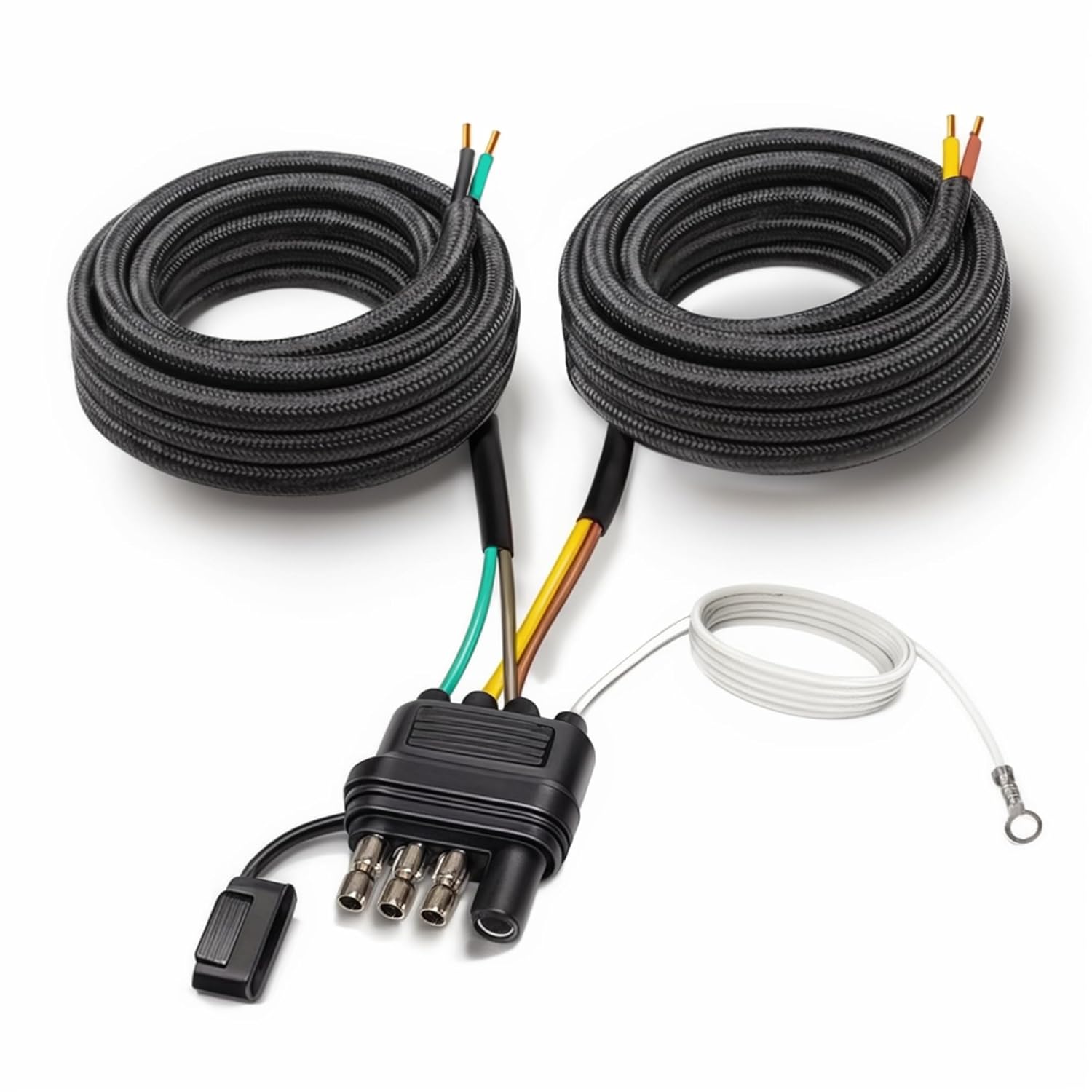 26FT Trailer Wiring Harness Kit, 4 Pin 5 Wire Trailer Wiring Harness, Boat Trailer Wiring Harness, 5 Wire 4 Pin Flat Trailer Connector, for Connection of Tail Lights, Brake Lights and Turn Signals - Image 1