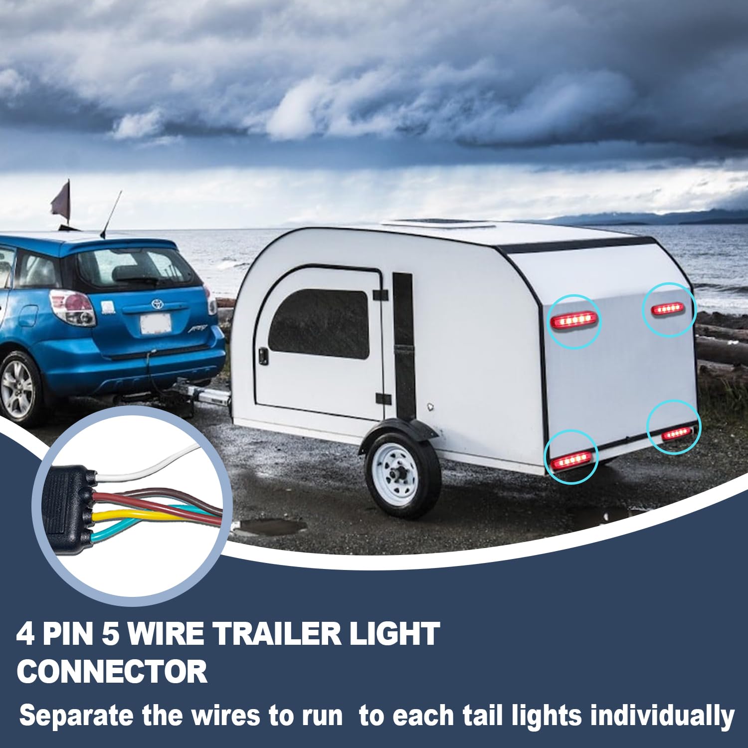 26FT Trailer Wiring Harness Kit, 4 Pin 5 Wire Trailer Wiring Harness, Boat Trailer Wiring Harness, 5 Wire 4 Pin Flat Trailer Connector, for Connection of Tail Lights, Brake Lights and Turn Signals - Image 2