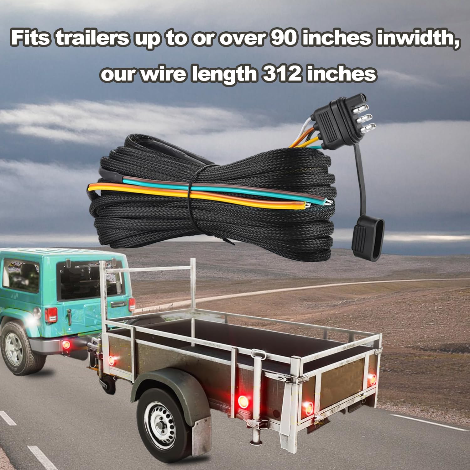 26FT Trailer Wiring Harness Kit, 4 Pin 5 Wire Trailer Wiring Harness, Boat Trailer Wiring Harness, 5 Wire 4 Pin Flat Trailer Connector, for Connection of Tail Lights, Brake Lights and Turn Signals - Image 3
