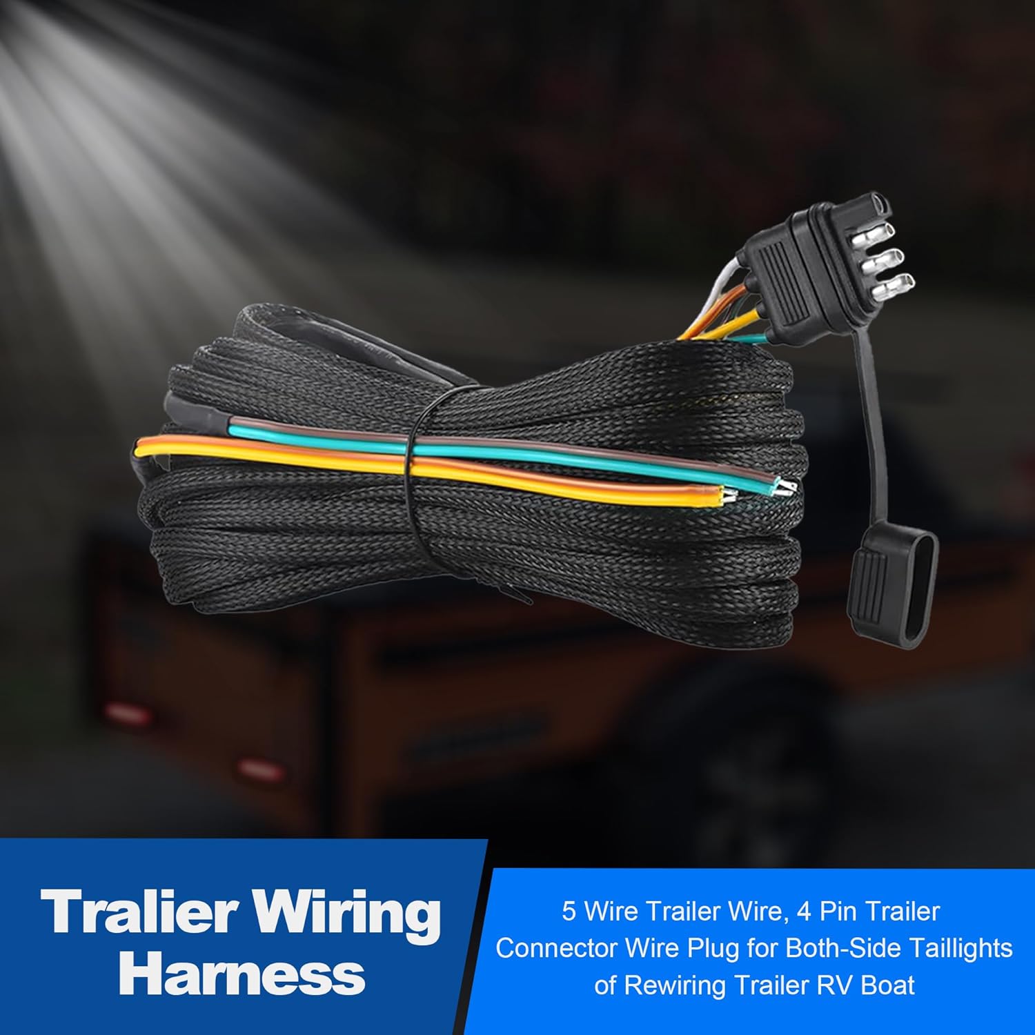 26FT Trailer Wiring Harness Kit, 4 Pin 5 Wire Trailer Wiring Harness, Boat Trailer Wiring Harness, 5 Wire 4 Pin Flat Trailer Connector, for Connection of Tail Lights, Brake Lights and Turn Signals - Image 8