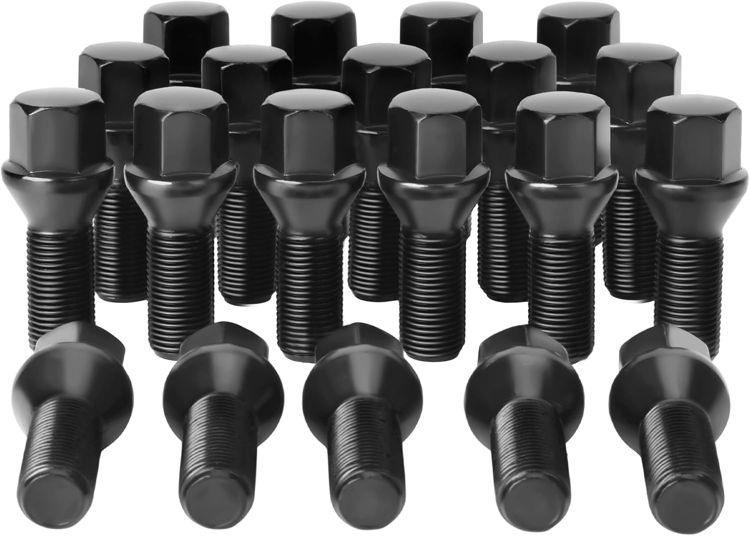 14x1.25 OEM Lug Bolts Fit for BMW 2-Series 3-Series 4-Series 5-Series 6-Series 7-Series X1 X2 X3 X4 X5 X6 M3 M4 M5 M6 i3 i8, M14x1.25 Lug Bolts Black 20PC 28mm Shank Length Conical Seat - Image 1