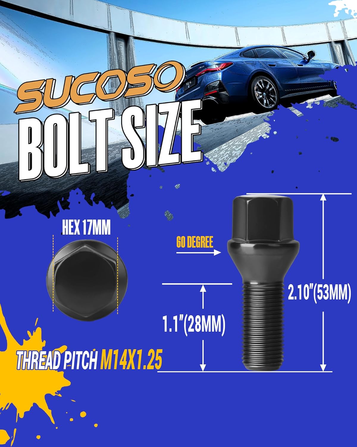 14x1.25 OEM Lug Bolts Fit for BMW 2-Series 3-Series 4-Series 5-Series 6-Series 7-Series X1 X2 X3 X4 X5 X6 M3 M4 M5 M6 i3 i8, M14x1.25 Lug Bolts Black 20PC 28mm Shank Length Conical Seat - Image 2