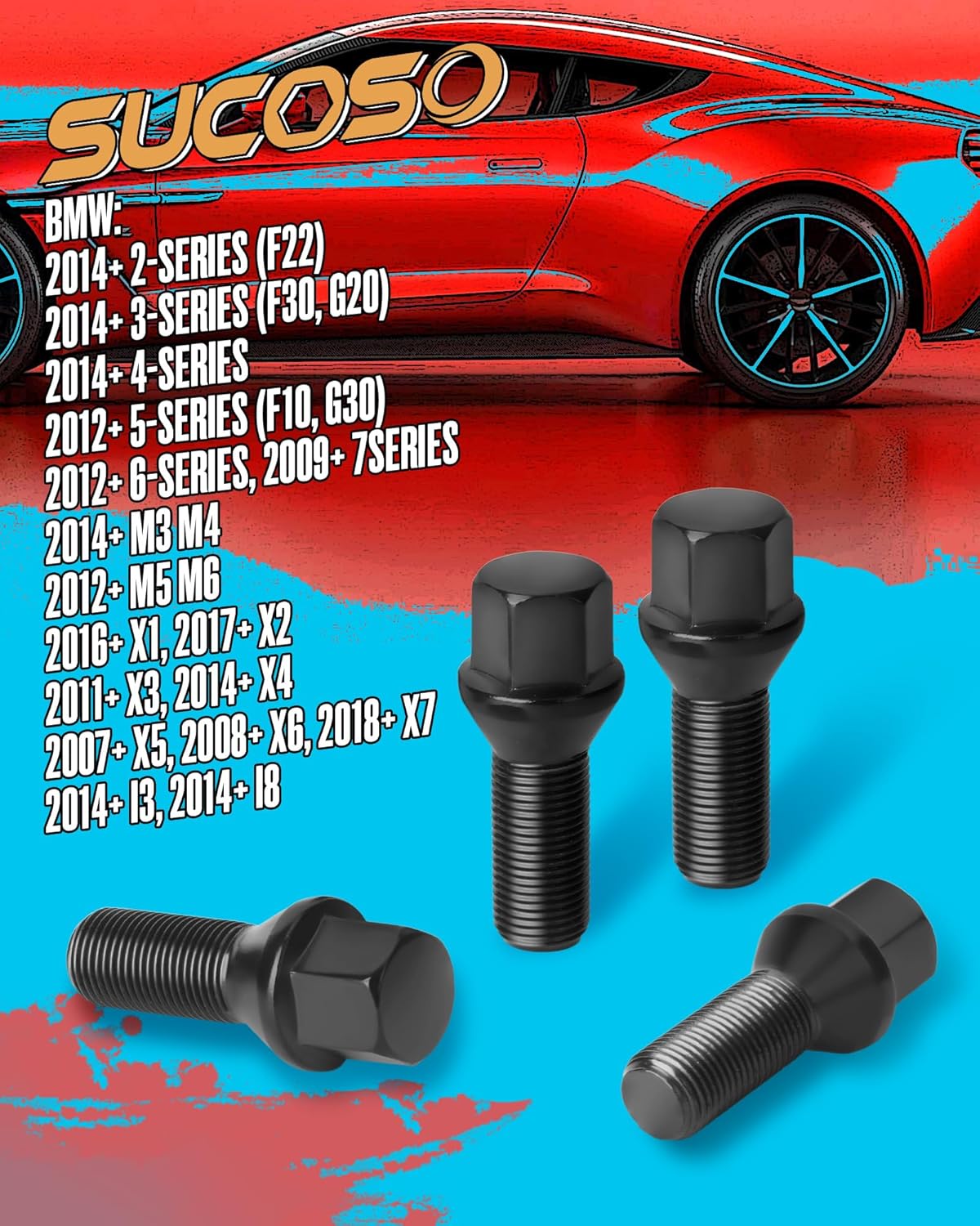 14x1.25 OEM Lug Bolts Fit for BMW 2-Series 3-Series 4-Series 5-Series 6-Series 7-Series X1 X2 X3 X4 X5 X6 M3 M4 M5 M6 i3 i8, M14x1.25 Lug Bolts Black 20PC 28mm Shank Length Conical Seat - Image 3