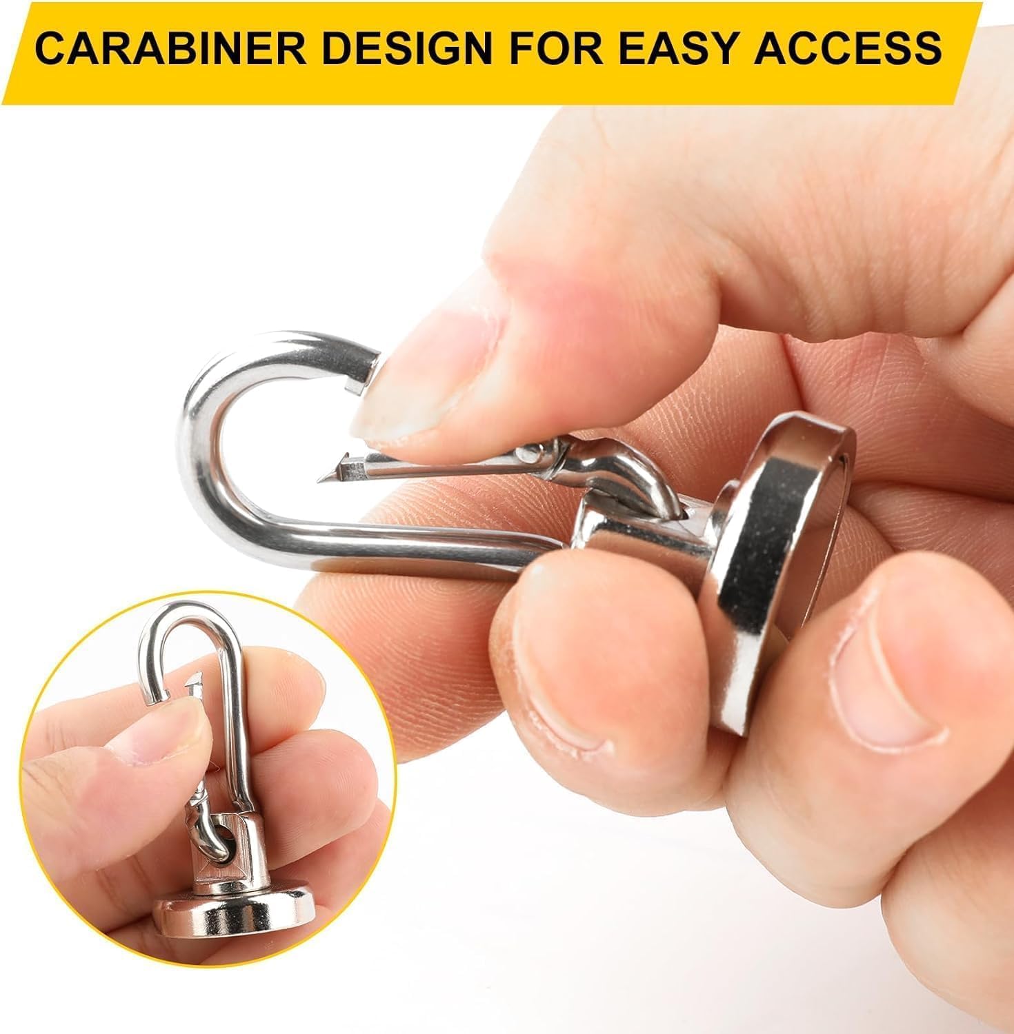 Magnetic Hooks, 110LBS Strong Heavy Duty Neodymium Magnet Hooks with Swivel Carabiner Hook,Great for Your Refrigerator and Other Magnetic Surfaces, Pack of 7 - Image 5