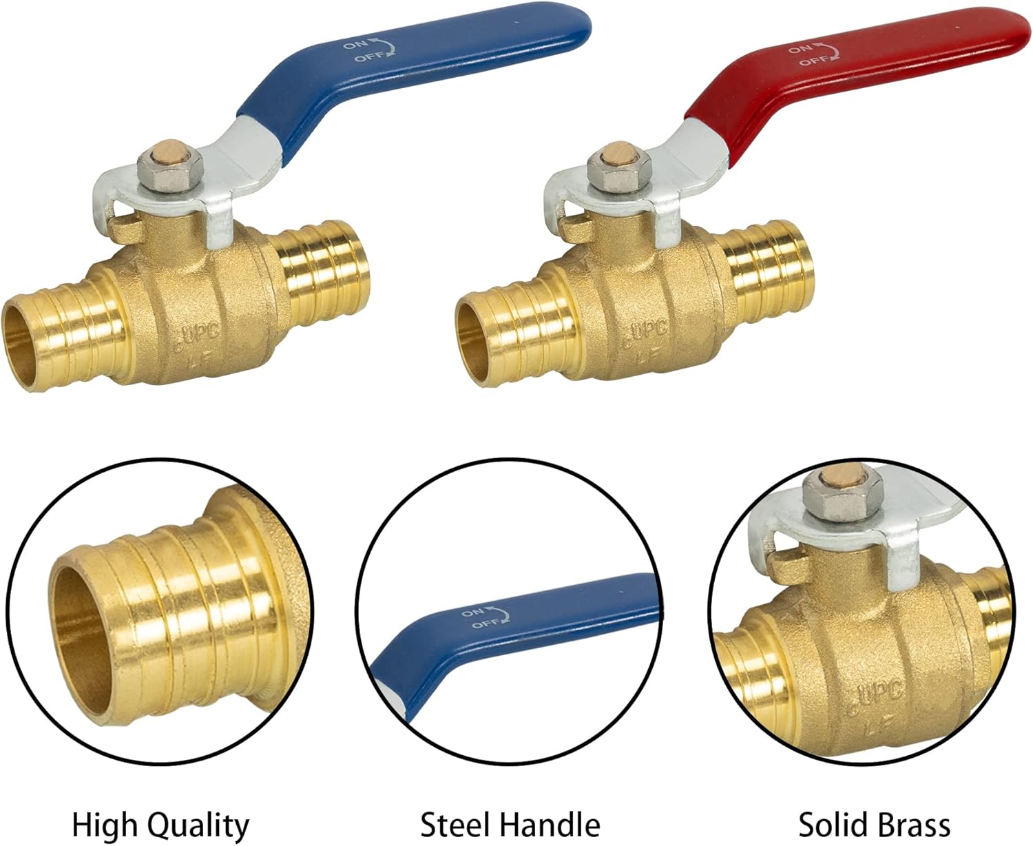 2 Pieces 3/4 Inch Pex Brass Full Port Shut Off Ball Valve Hot and Cold, Quarter Turn HOT (RED) COLD (BLUE) of Brass Water Stop Shut Off, 1 Piece Each - Image 4