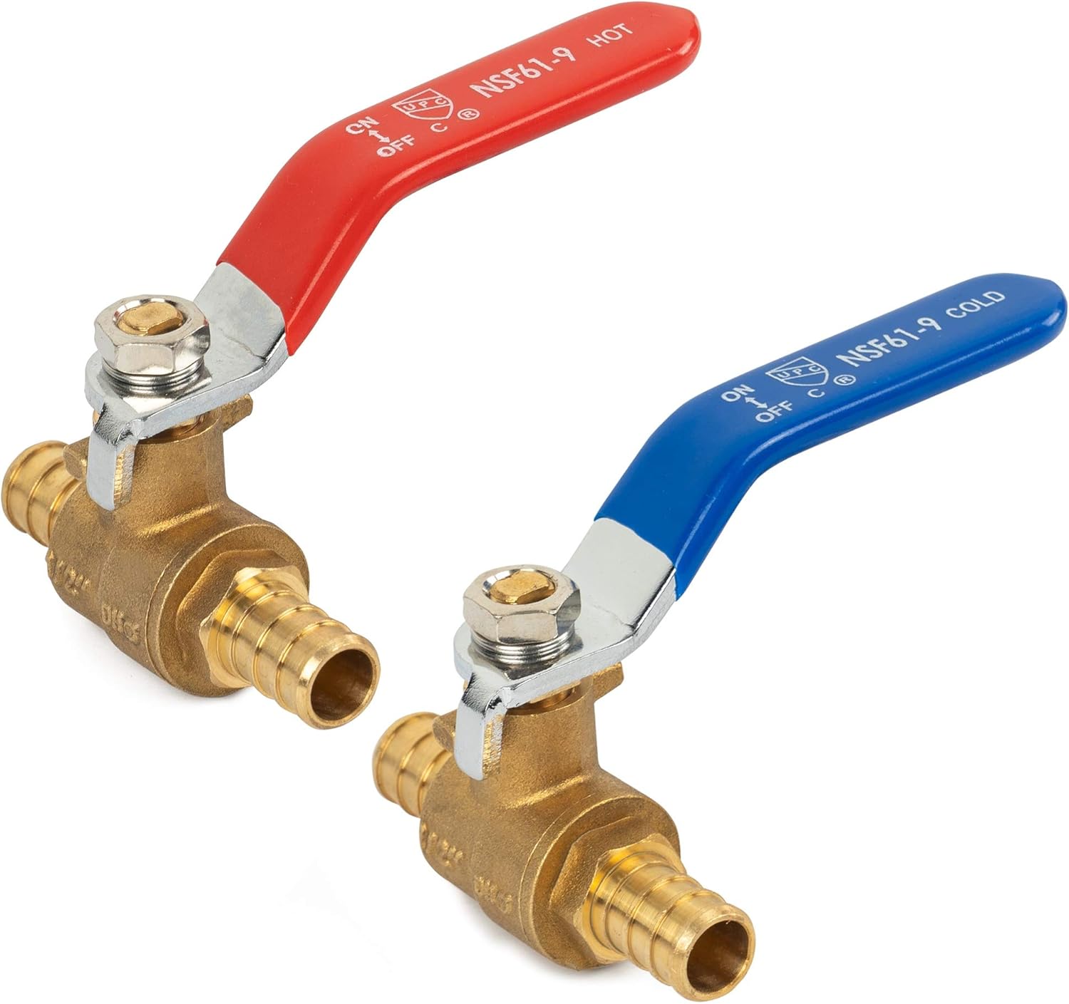2 Pieces 1/2 Inch Pex Brass Full Port Shut Off Ball Valve HOT AND COLD, Quarter Turn HOT (RED) COLD (BLUE) of Brass Water Stop Shutt off, 1 Piece each - Image 1