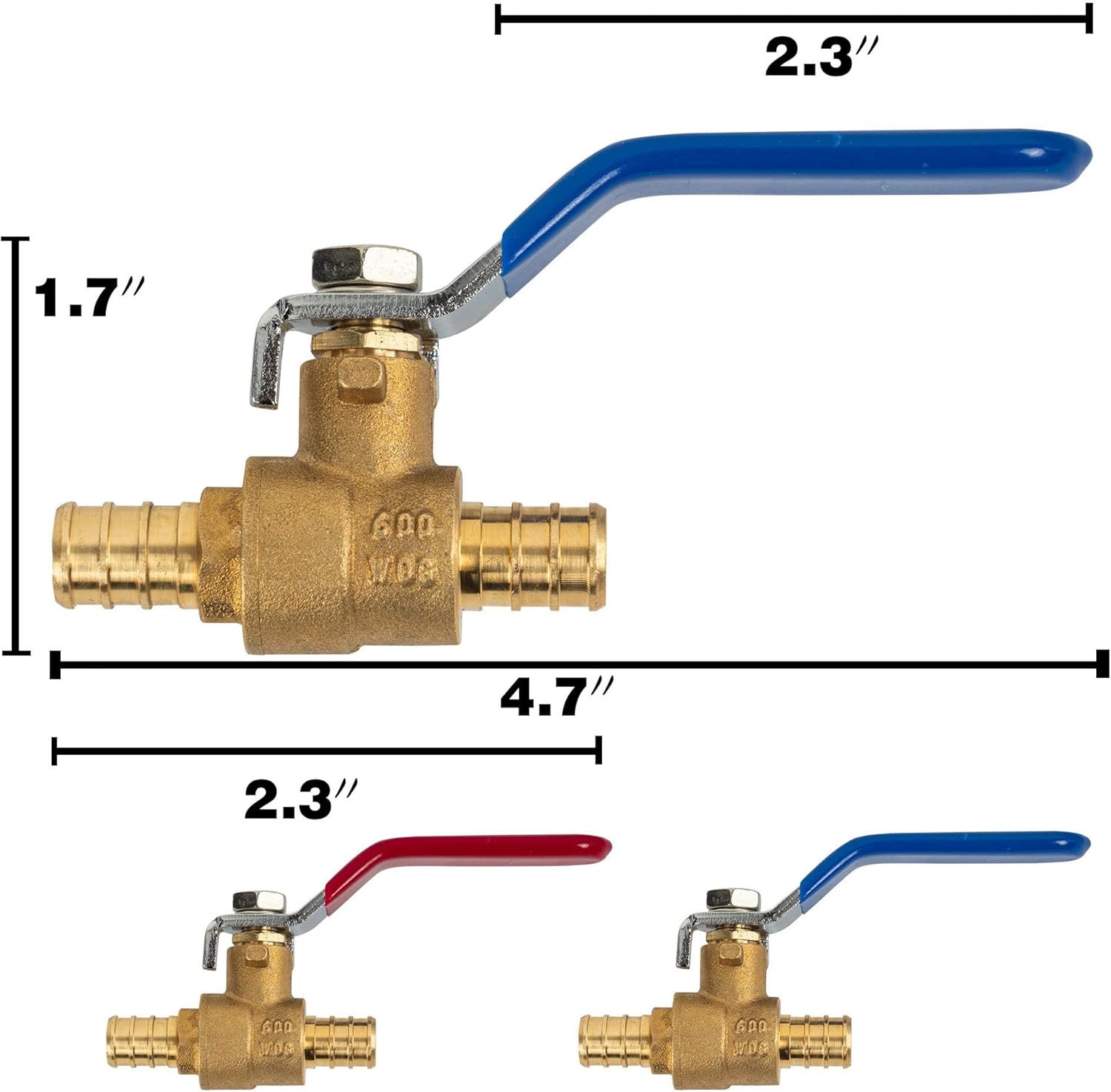 2 Pieces 1/2 Inch Pex Brass Full Port Shut Off Ball Valve HOT AND COLD, Quarter Turn HOT (RED) COLD (BLUE) of Brass Water Stop Shutt off, 1 Piece each - Image 4