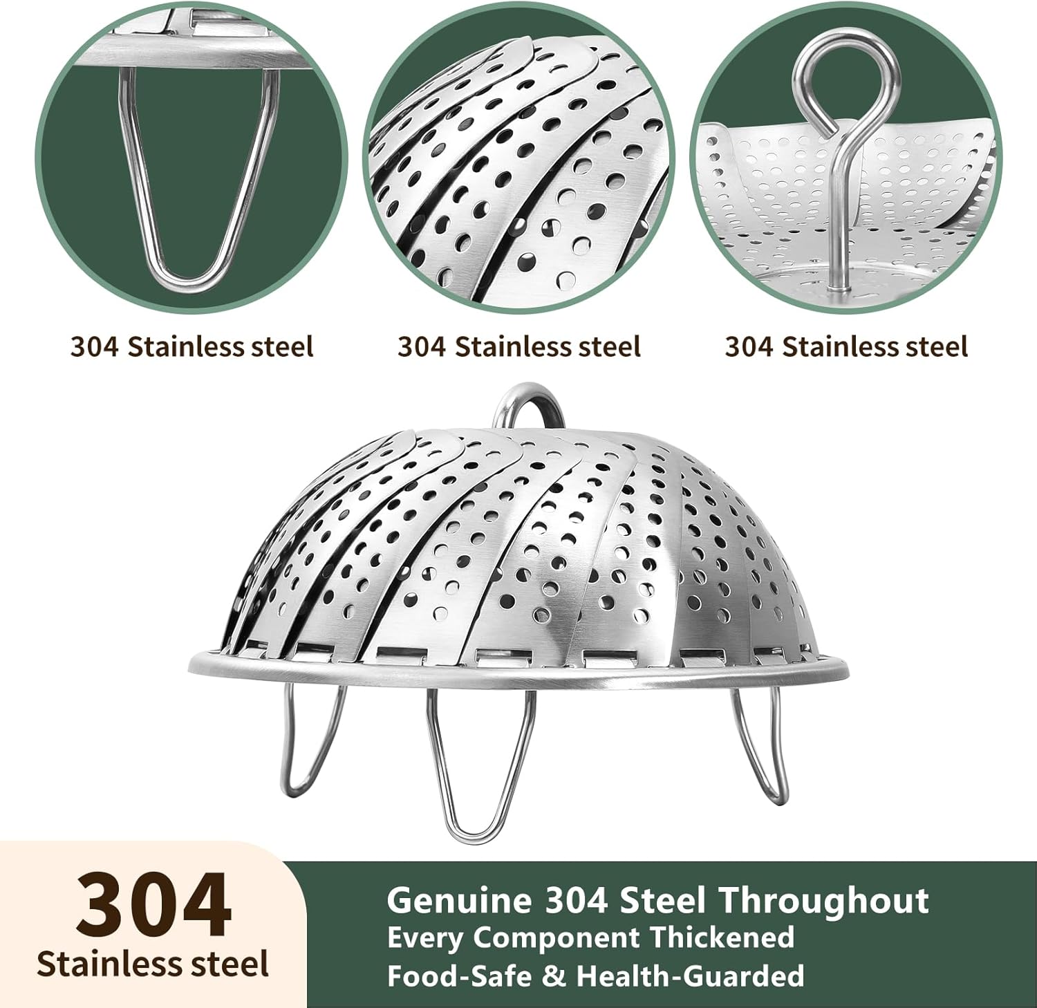 Steamer Basket for Cooking 304 Stainless Steel Entirely Thickened,Collapsible Steamer Insert for Pots, Fits Instant Pot/Skillets (5.5'' To 9.5'') - Image 4