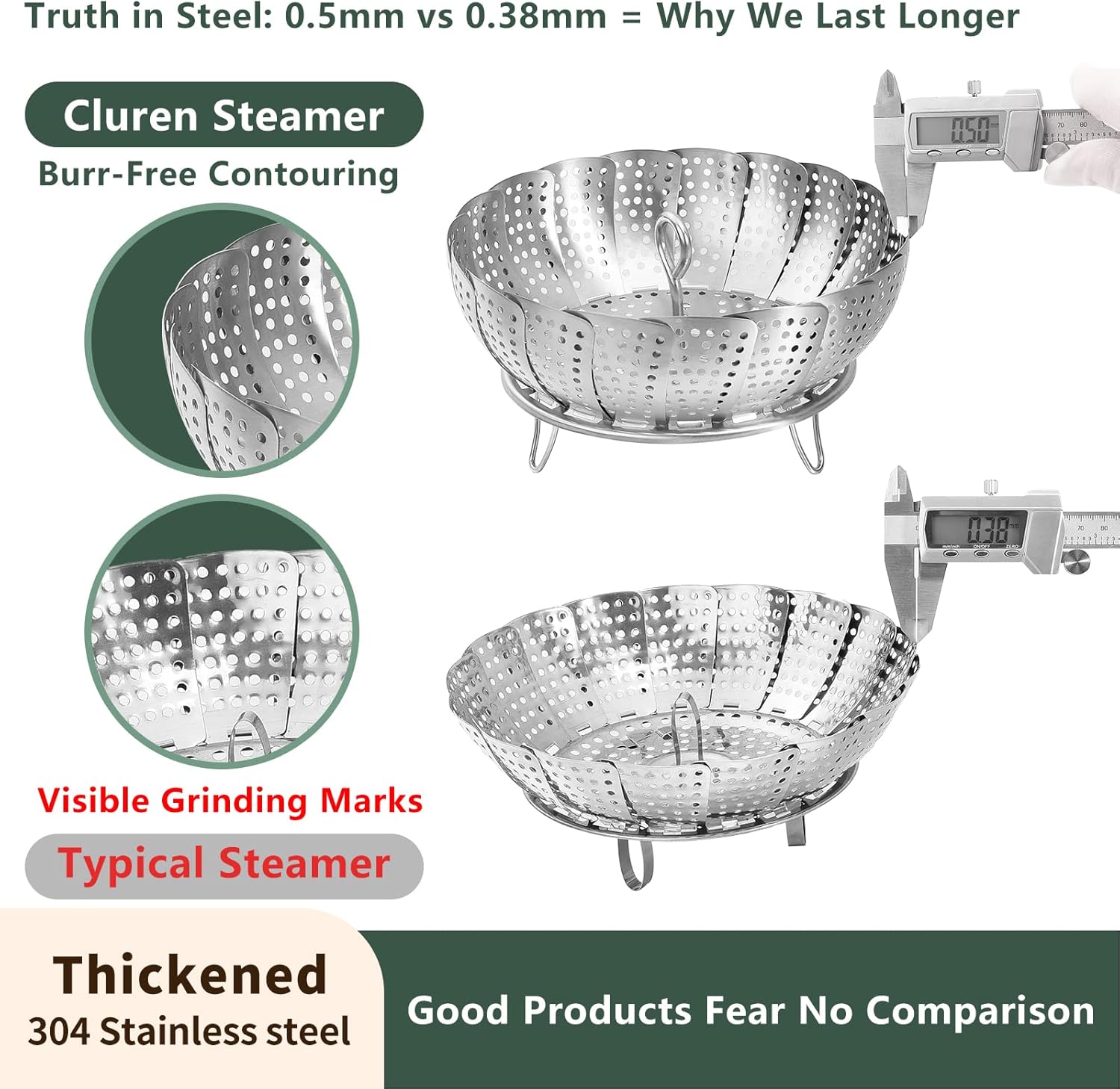 Steamer Basket for Cooking 304 Stainless Steel Entirely Thickened,Collapsible Steamer Insert for Pots, Fits Instant Pot/Skillets (5.5'' To 9.5'') - Image 6