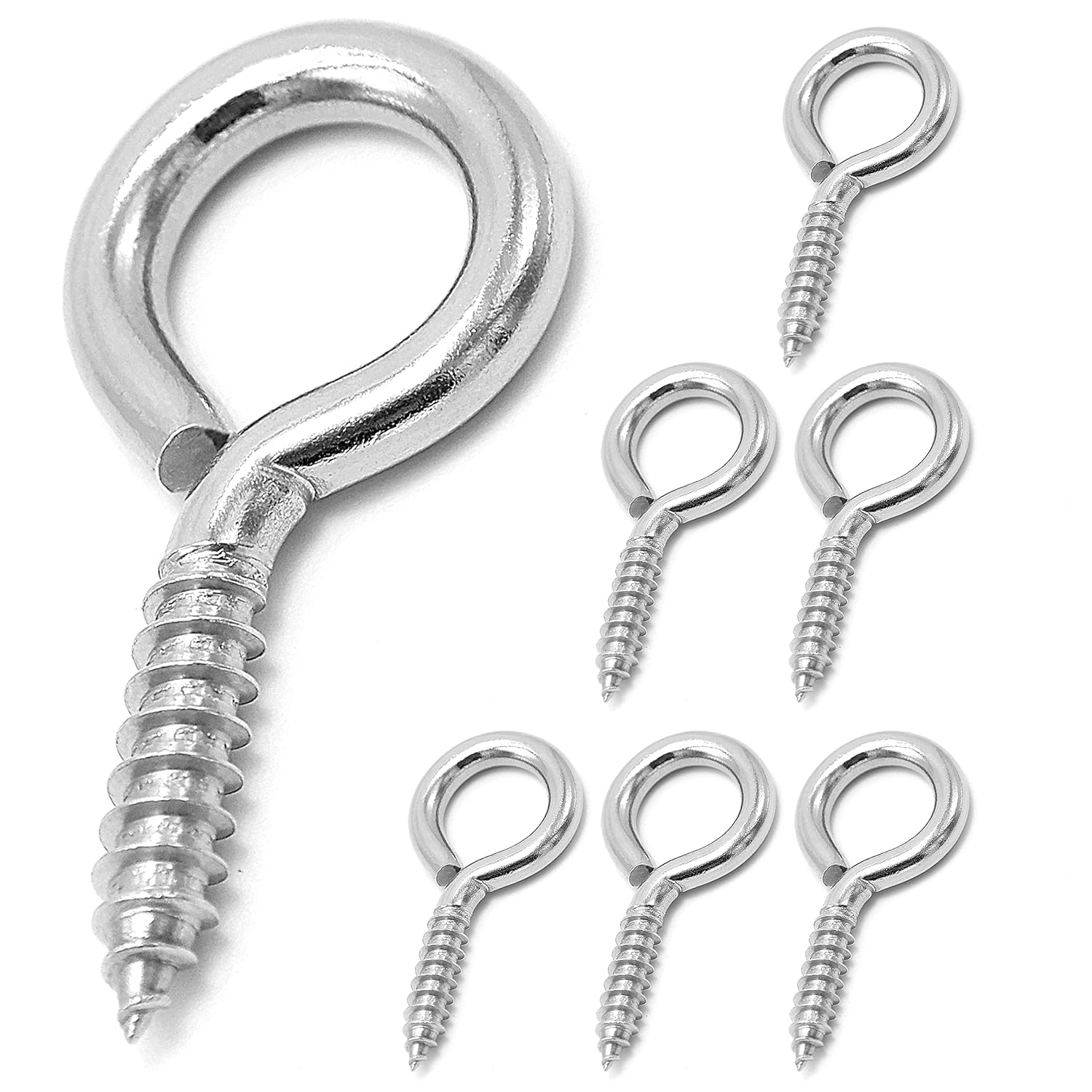 6 Pcs M6 304 Stainless Steel Screw Eye Hooks, 2-1/2 Inches Eyes Screw Hooks,Heavy Duty Screw Eye Bolt,Load Bearing 200LB,Indoor & Outdoor Use - Image 1