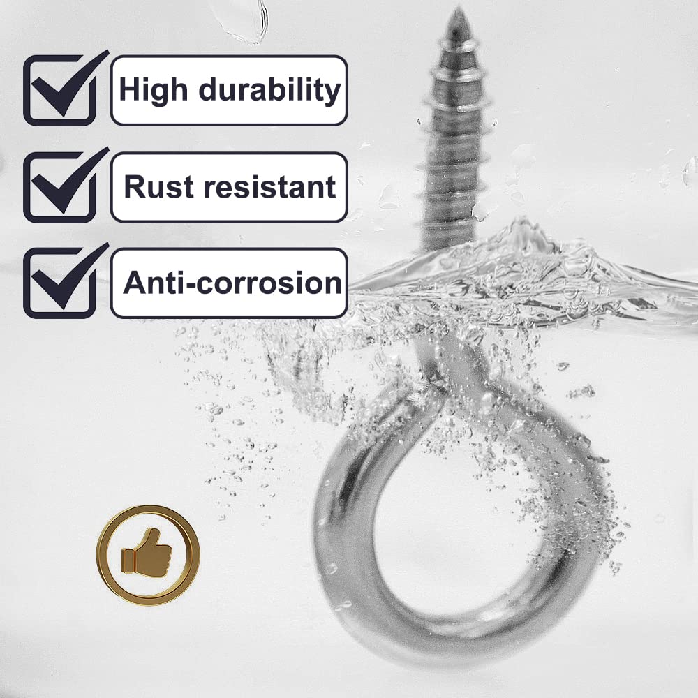 6 Pcs M6 304 Stainless Steel Screw Eye Hooks, 2-1/2 Inches Eyes Screw Hooks,Heavy Duty Screw Eye Bolt,Load Bearing 200LB,Indoor & Outdoor Use - Image 4