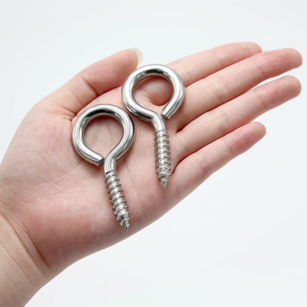 6 Pcs M6 304 Stainless Steel Screw Eye Hooks, 2-1/2 Inches Eyes Screw Hooks,Heavy Duty Screw Eye Bolt,Load Bearing 200LB,Indoor & Outdoor Use - Image 5