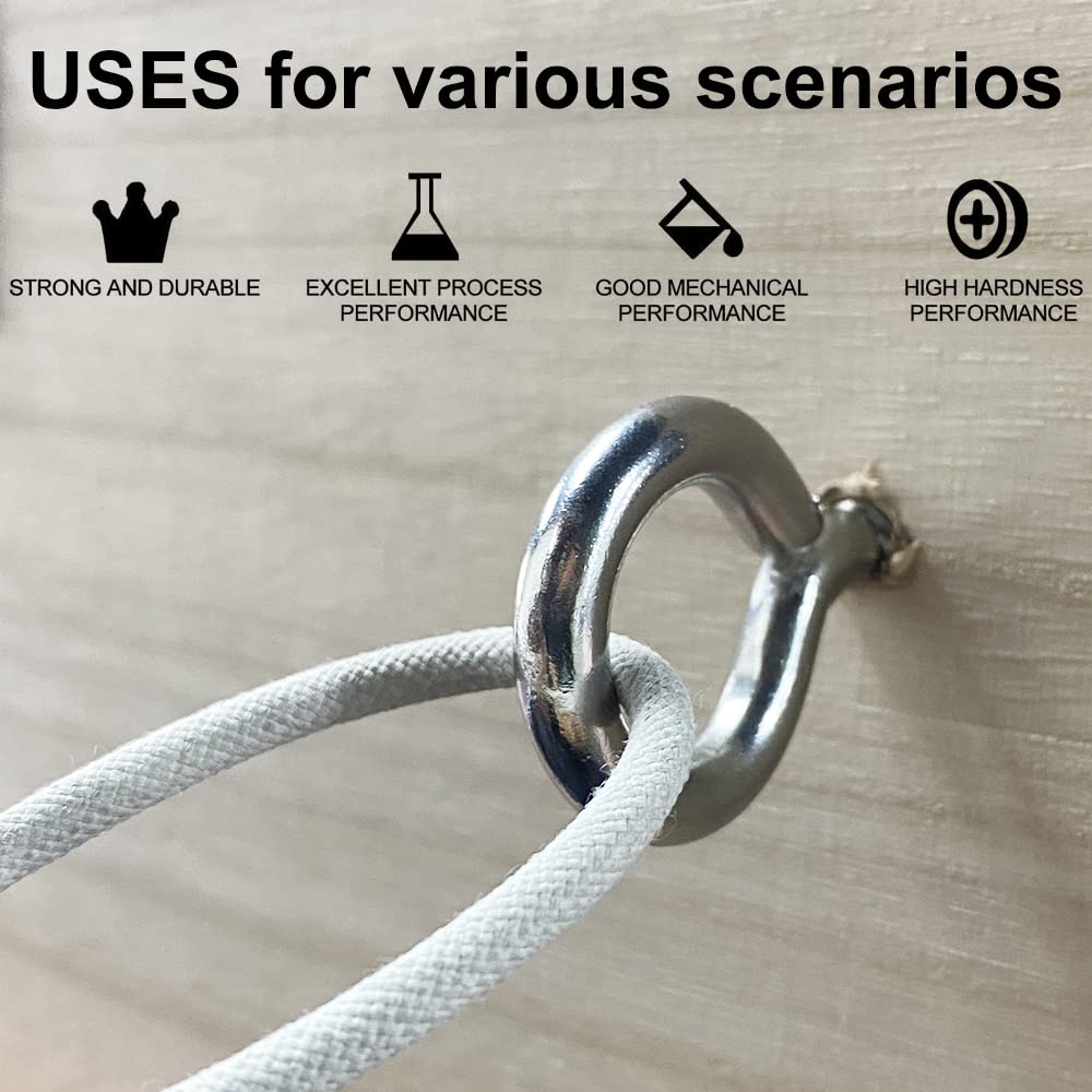 6 Pcs M6 304 Stainless Steel Screw Eye Hooks, 2-1/2 Inches Eyes Screw Hooks,Heavy Duty Screw Eye Bolt,Load Bearing 200LB,Indoor & Outdoor Use - Image 6