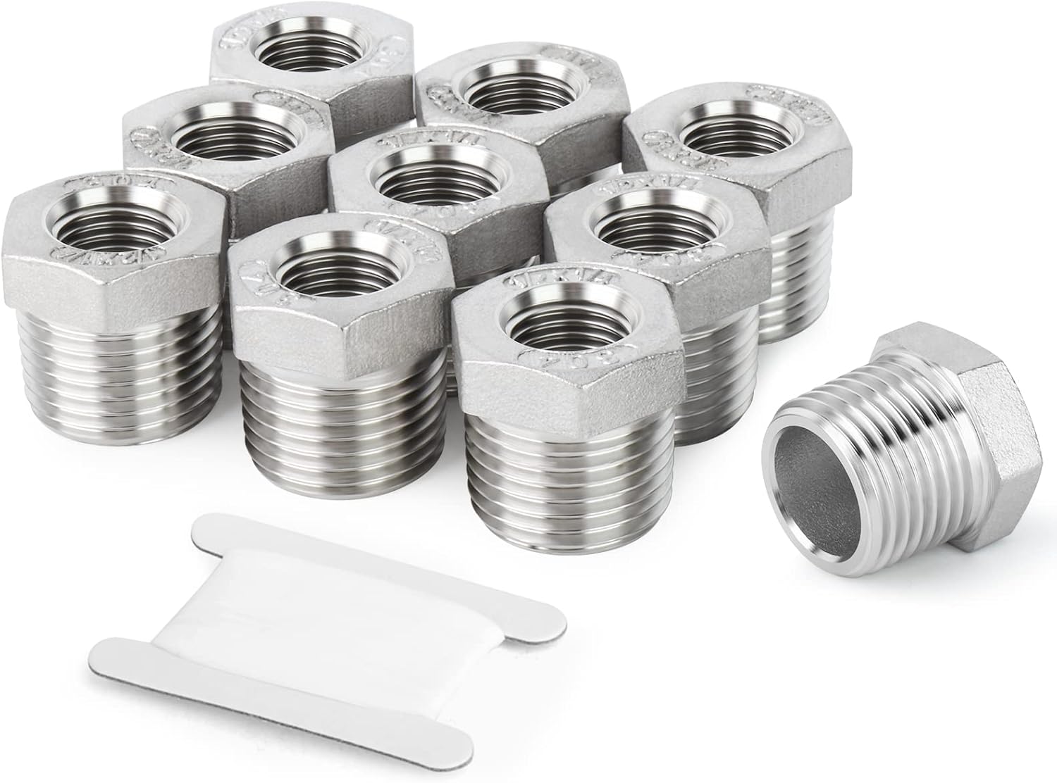10PCS 304 Stainless Steel Reducer Hex Bushing, 3/8