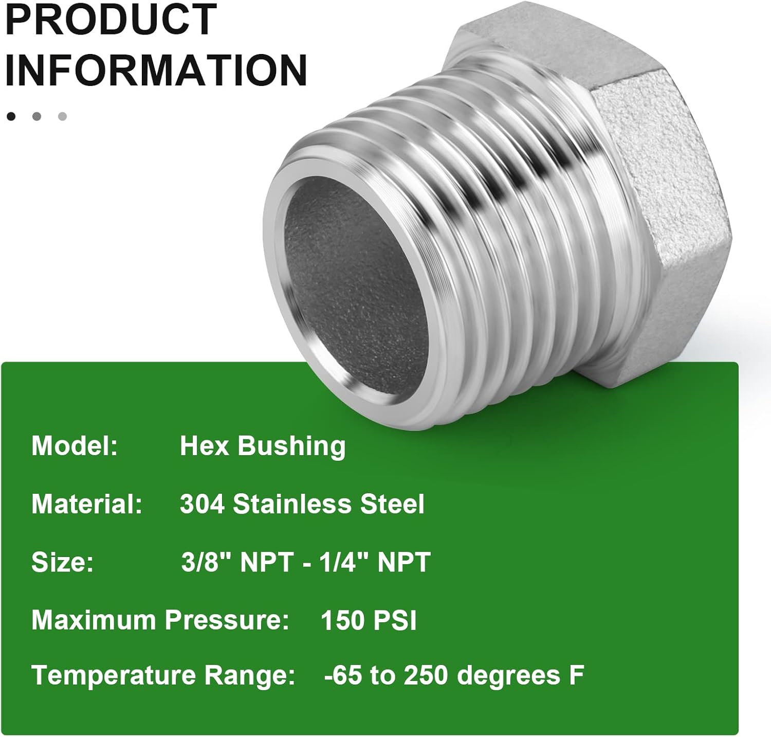 10PCS 304 Stainless Steel Reducer Hex Bushing, 3/8